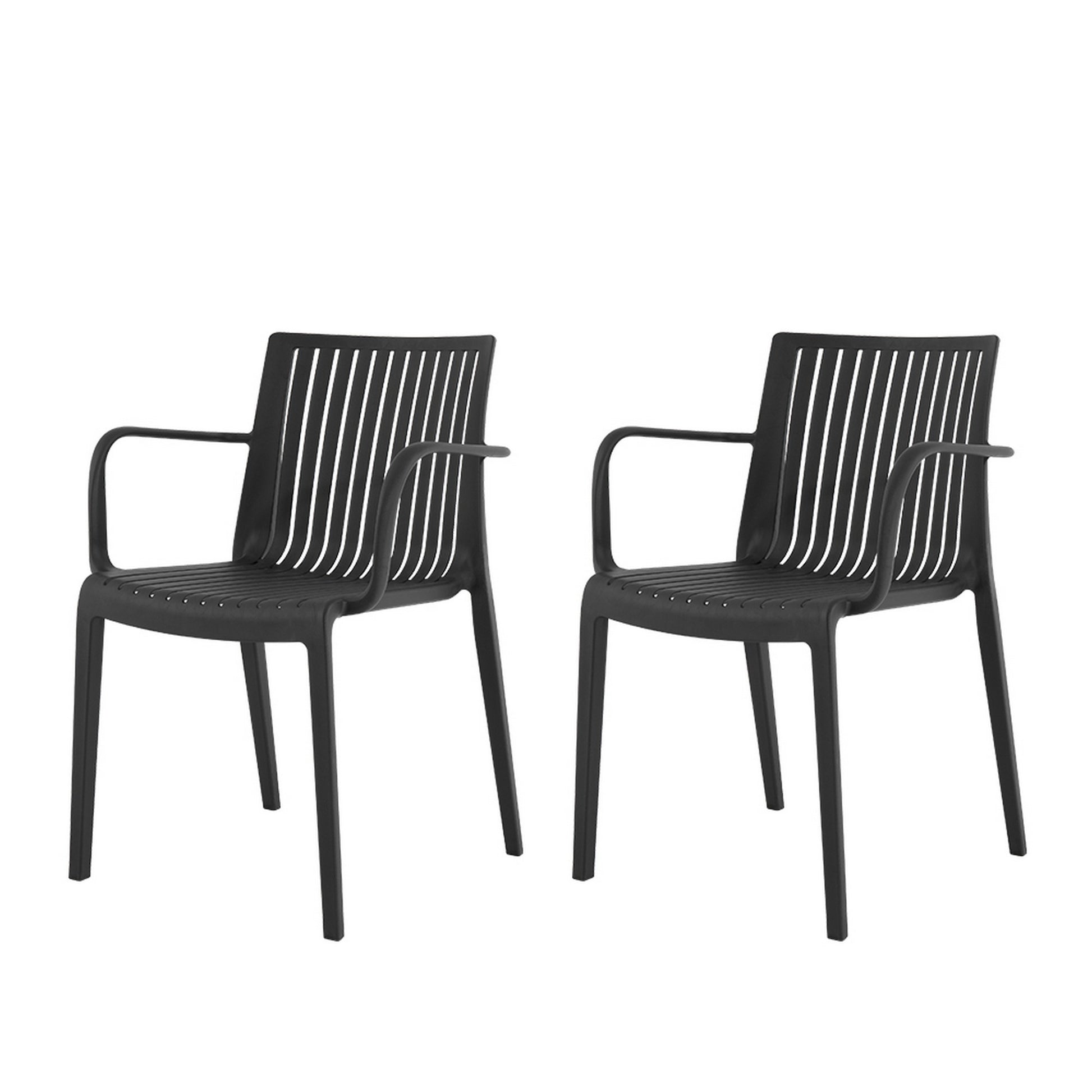 Set of Four 22" Black Heavy Duty Plastic Outdoor Stacking Arm Chairs-Outdoor Chairs-DECOROLALA
