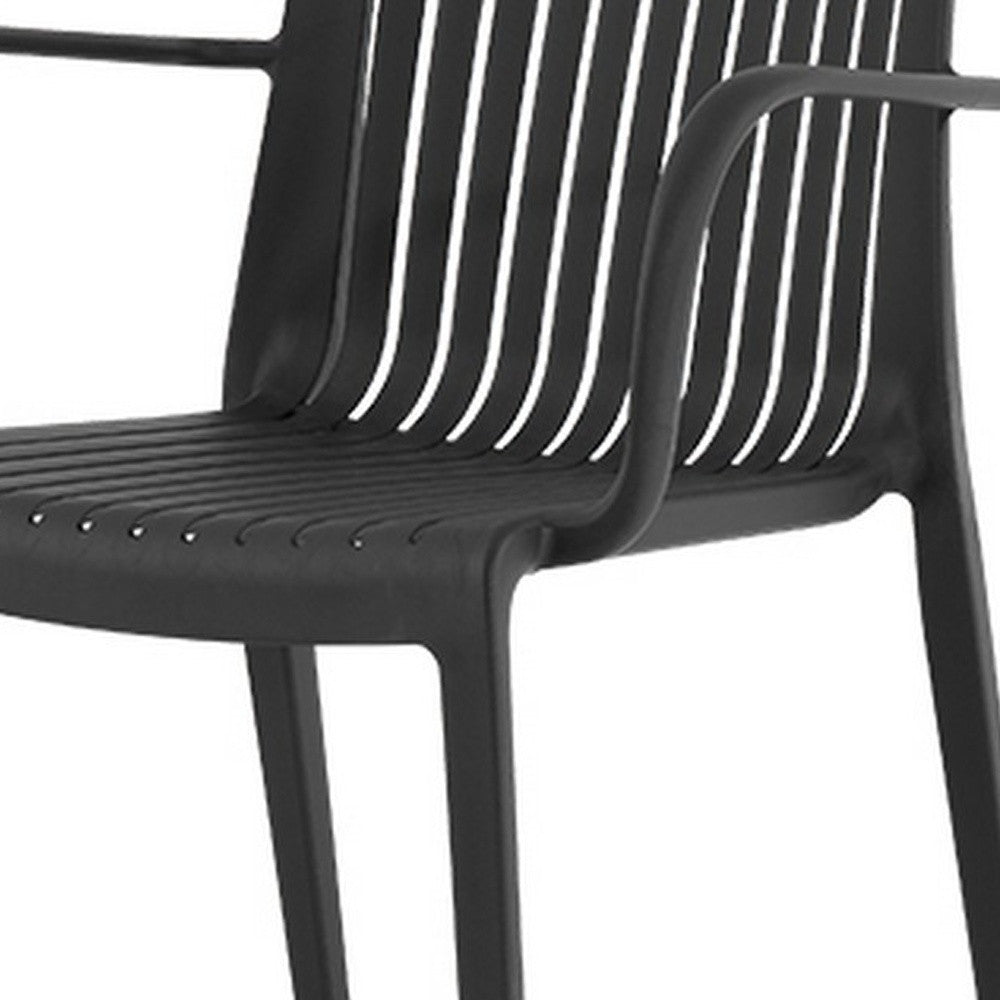 Set of Four 22" Black Heavy Duty Plastic Outdoor Stacking Arm Chairs-Outdoor Chairs-DECOROLALA