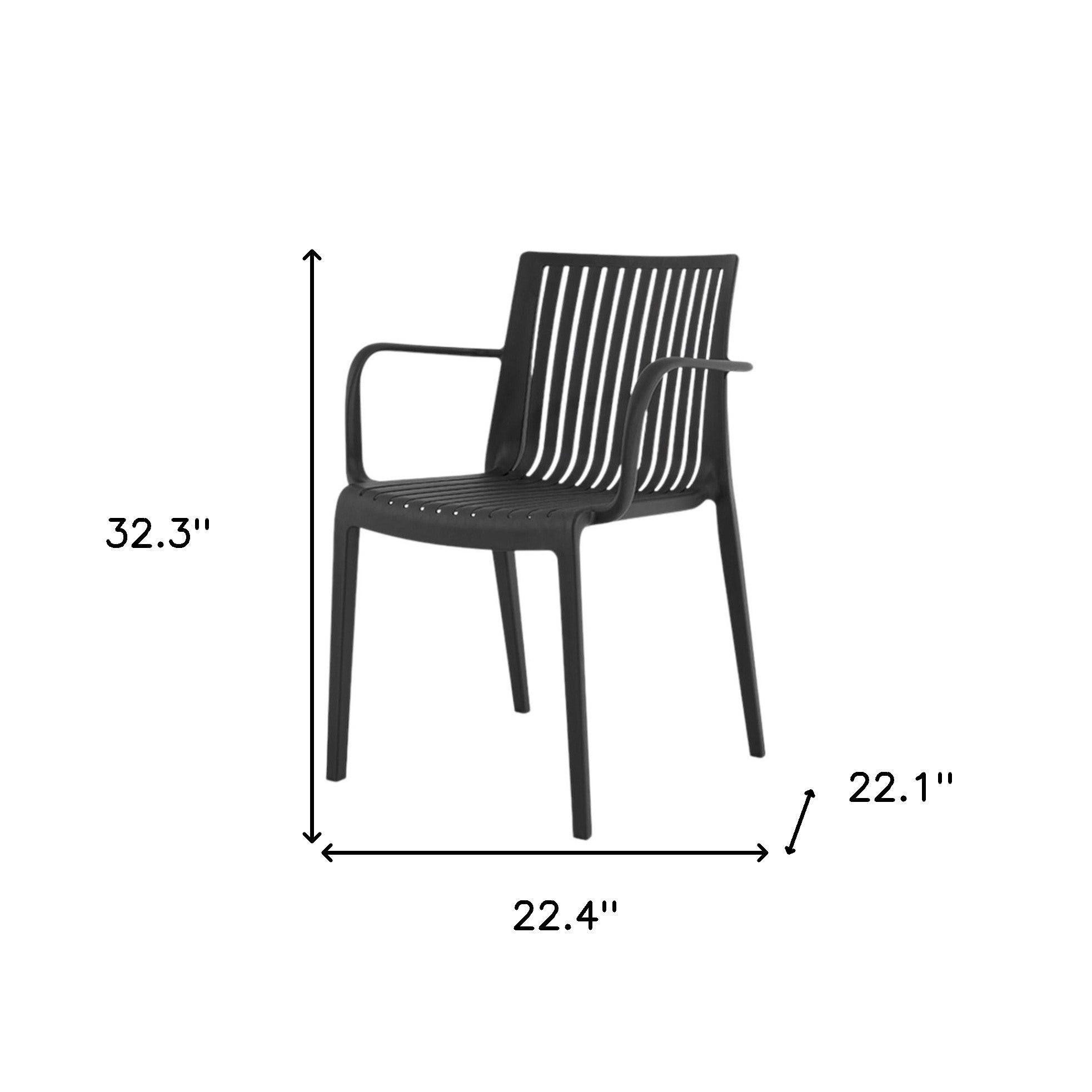 Set of Four 22" Black Heavy Duty Plastic Outdoor Stacking Arm Chairs-Outdoor Chairs-DECOROLALA