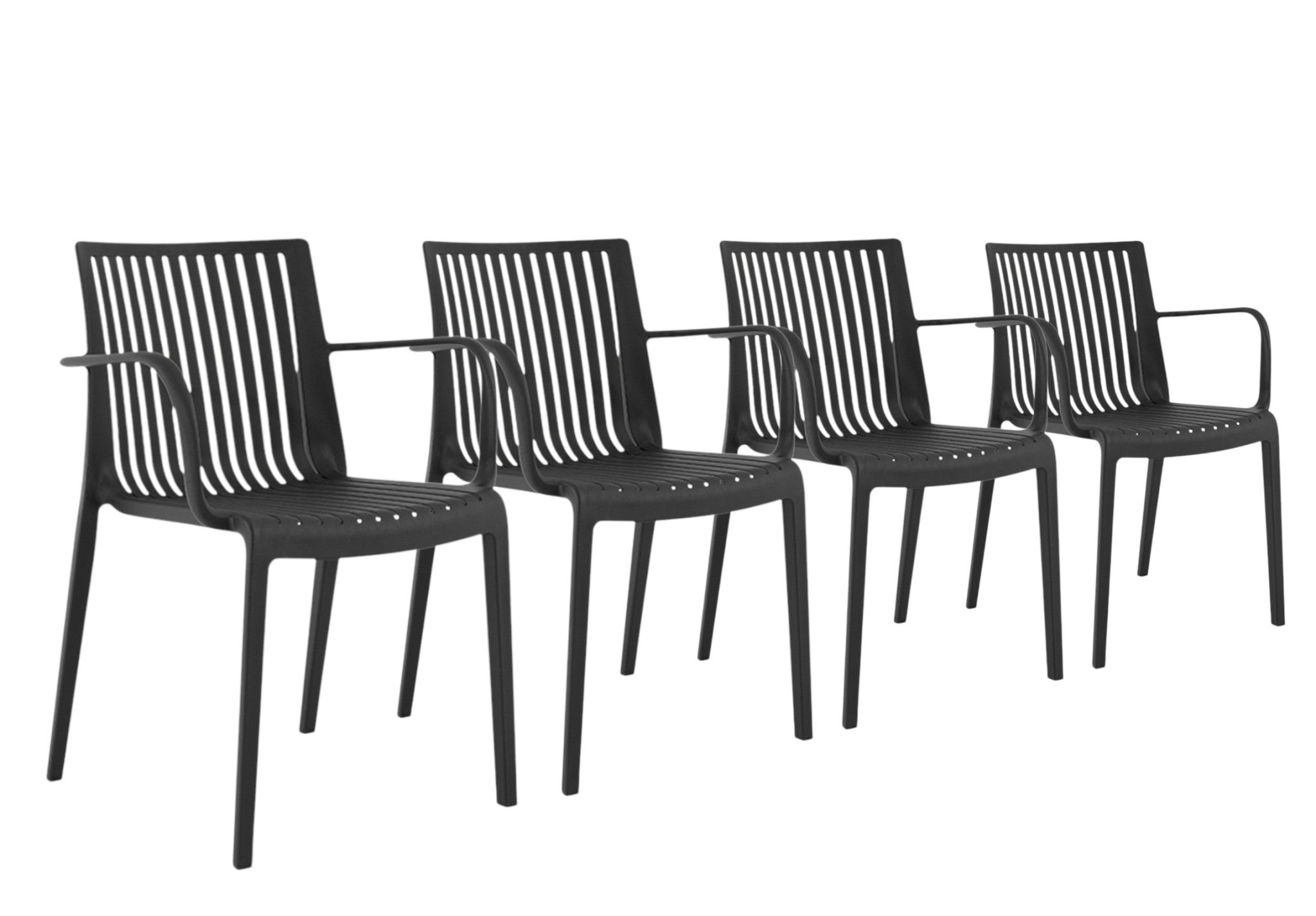 Set of Four 22" Black Heavy Duty Plastic Outdoor Stacking Arm Chairs-Outdoor Chairs-DECOROLALA