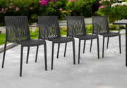 Set of Four 22" Black Heavy Duty Plastic Outdoor Stacking Arm Chairs-Outdoor Chairs-DECOROLALA