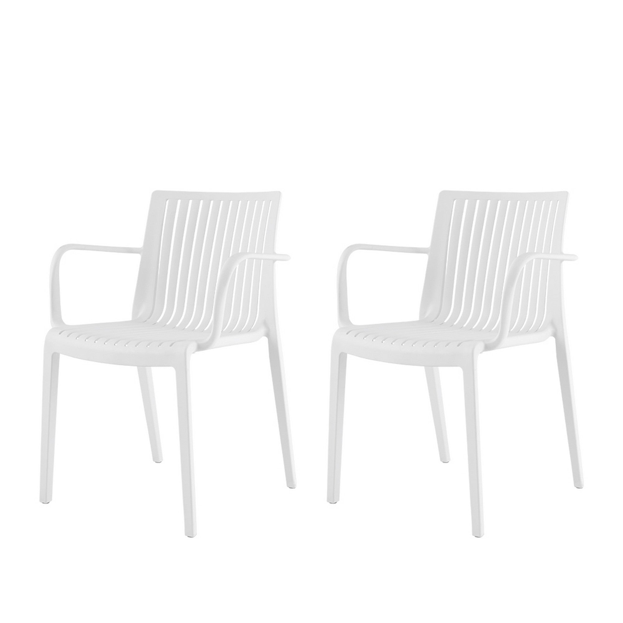 Set of Four 22" White Heavy Duty Plastic Outdoor Stacking Arm Chairs-Outdoor Chairs-DECOROLALA