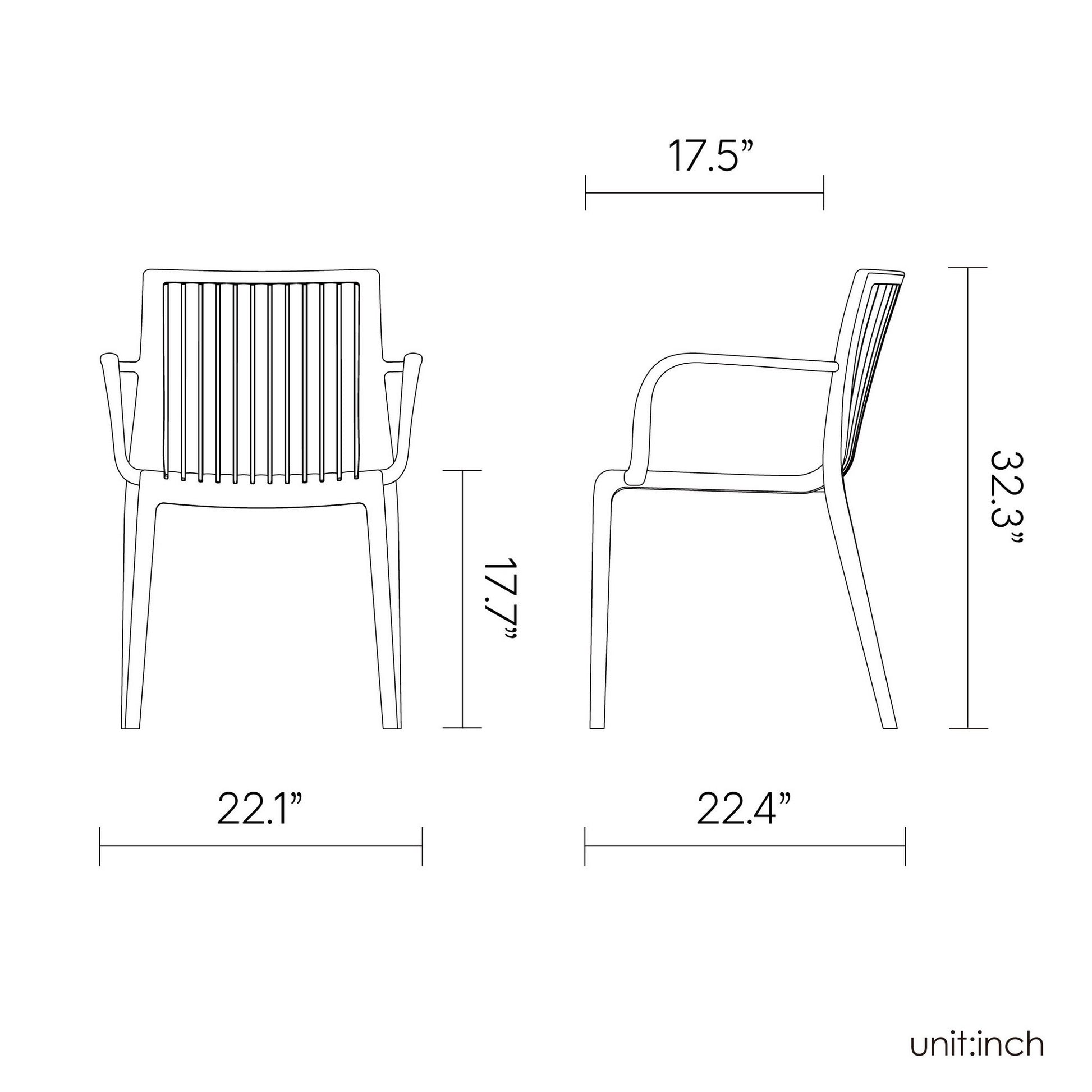 Set of Four 22" White Heavy Duty Plastic Outdoor Stacking Arm Chairs-Outdoor Chairs-DECOROLALA