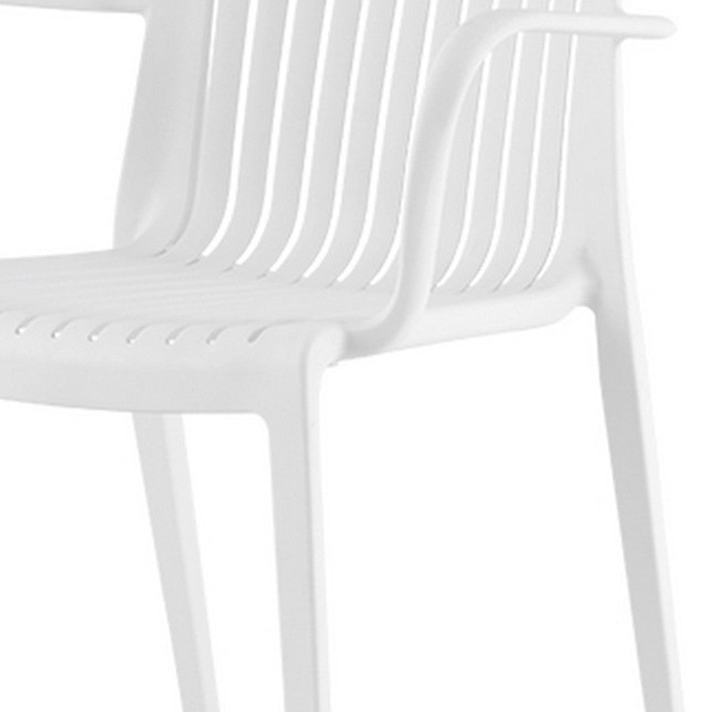 Set of Four 22" White Heavy Duty Plastic Outdoor Stacking Arm Chairs-Outdoor Chairs-DECOROLALA
