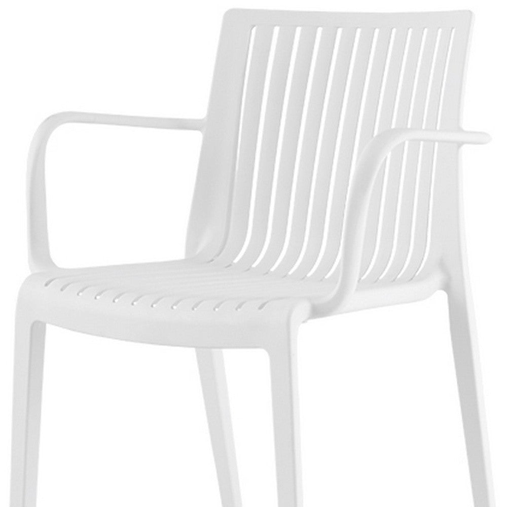 Set of Four 22" White Heavy Duty Plastic Outdoor Stacking Arm Chairs-Outdoor Chairs-DECOROLALA