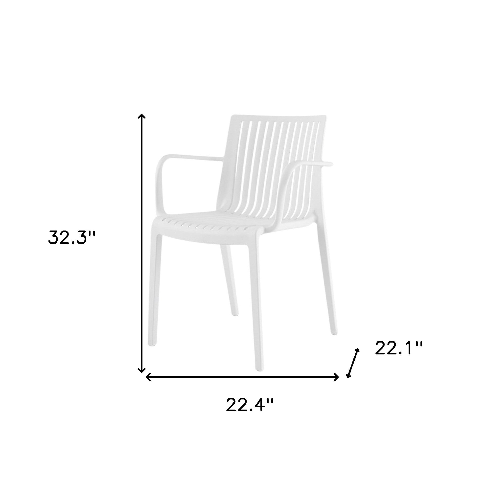 Set of Four 22" White Heavy Duty Plastic Outdoor Stacking Arm Chairs-Outdoor Chairs-DECOROLALA