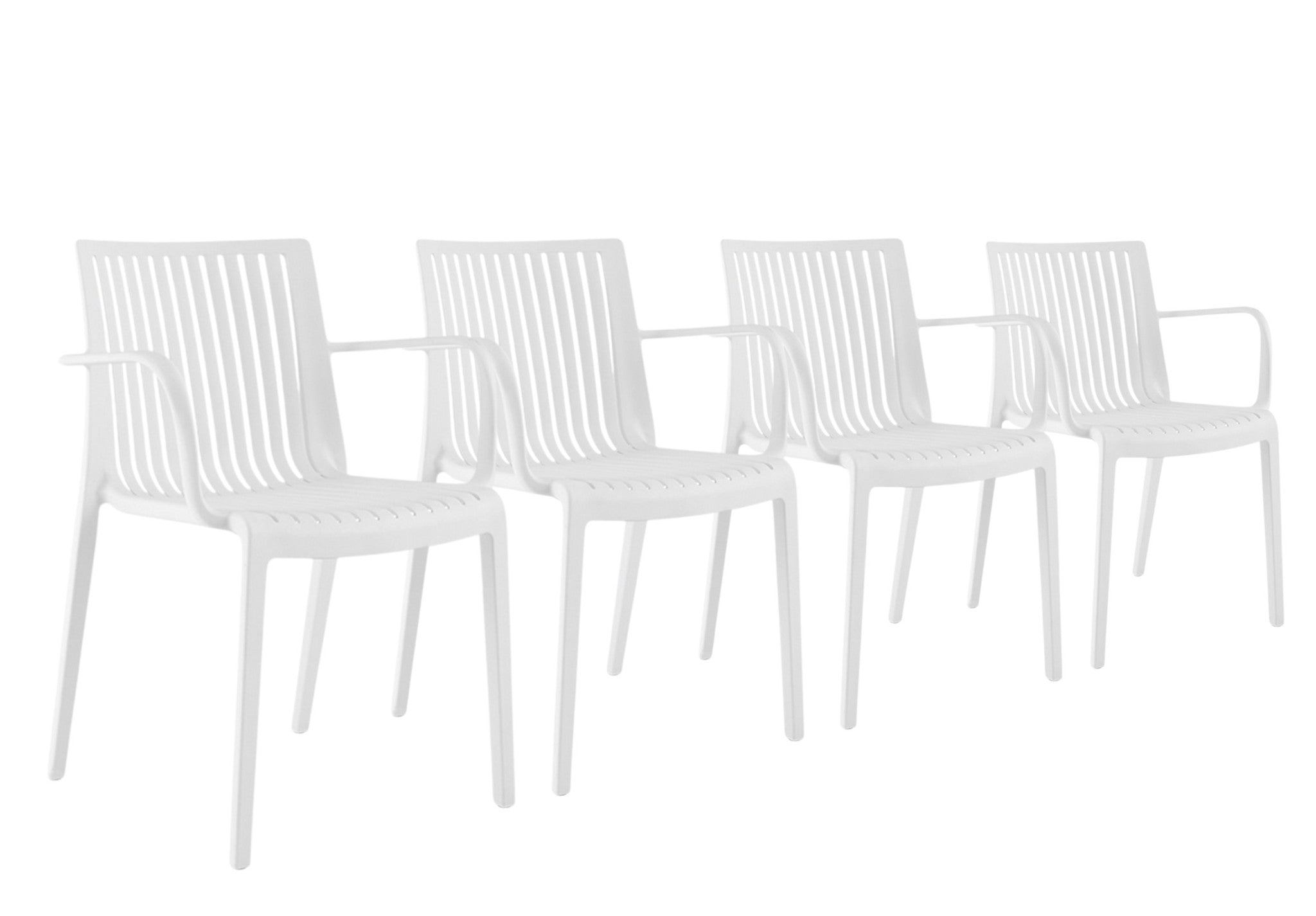 Set of Four 22" White Heavy Duty Plastic Outdoor Stacking Arm Chairs-Outdoor Chairs-DECOROLALA