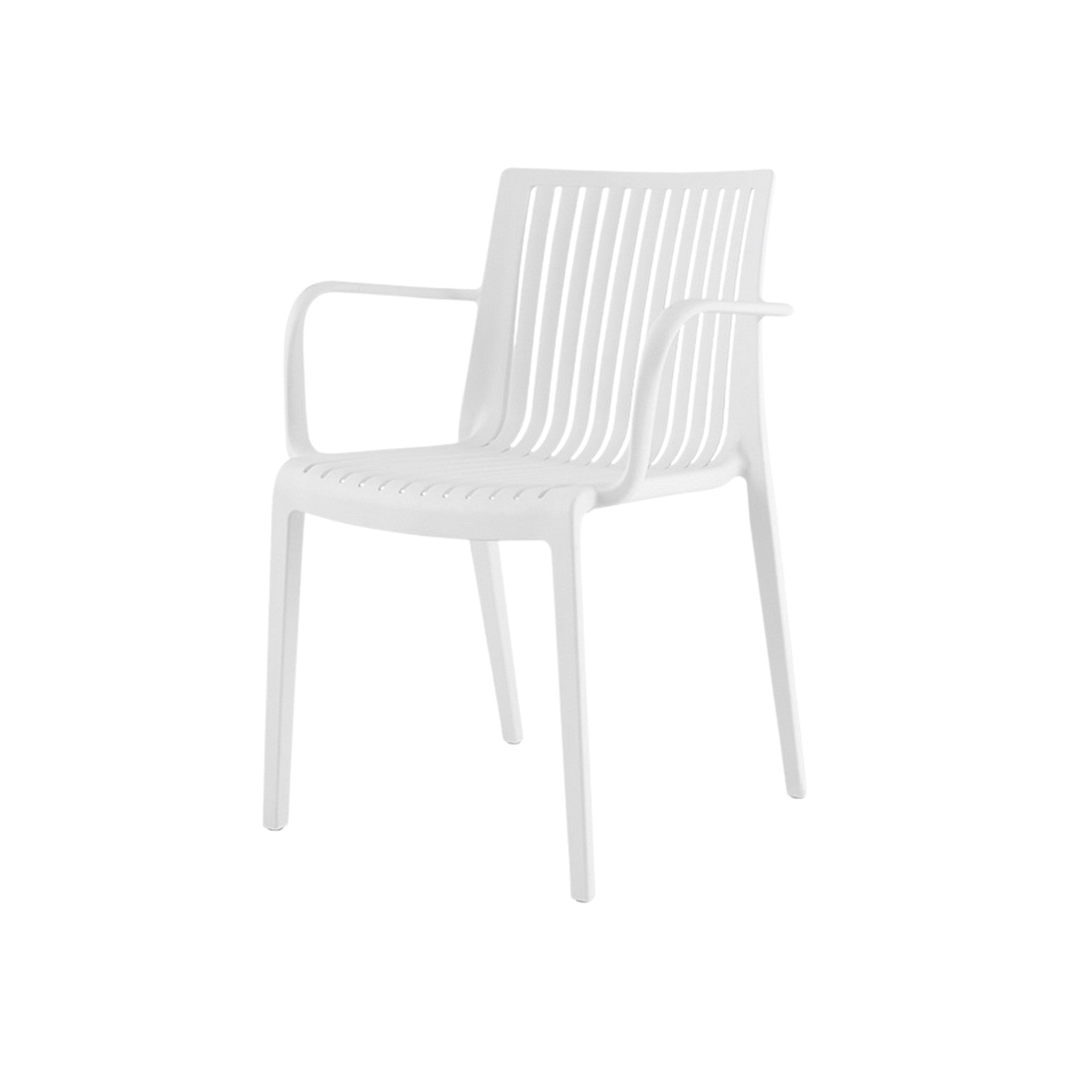 Set of Four 22" White Heavy Duty Plastic Outdoor Stacking Arm Chairs-Outdoor Chairs-DECOROLALA