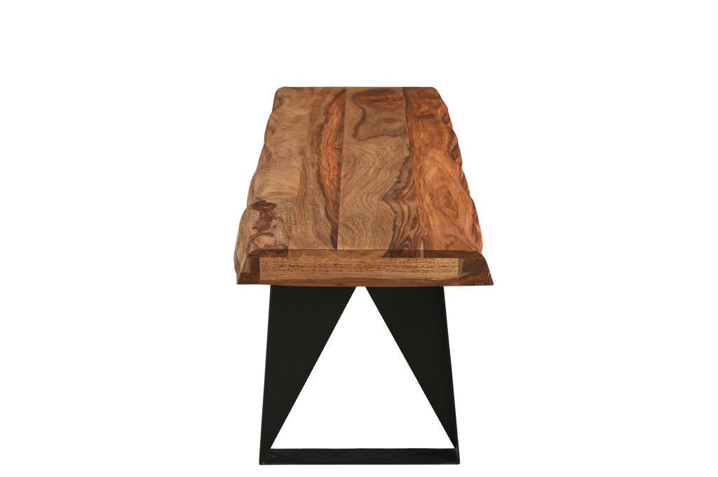 68" Brown and Black Solid Wood And Metal Live Edge Dining Bench-Benches-DECOROLALA