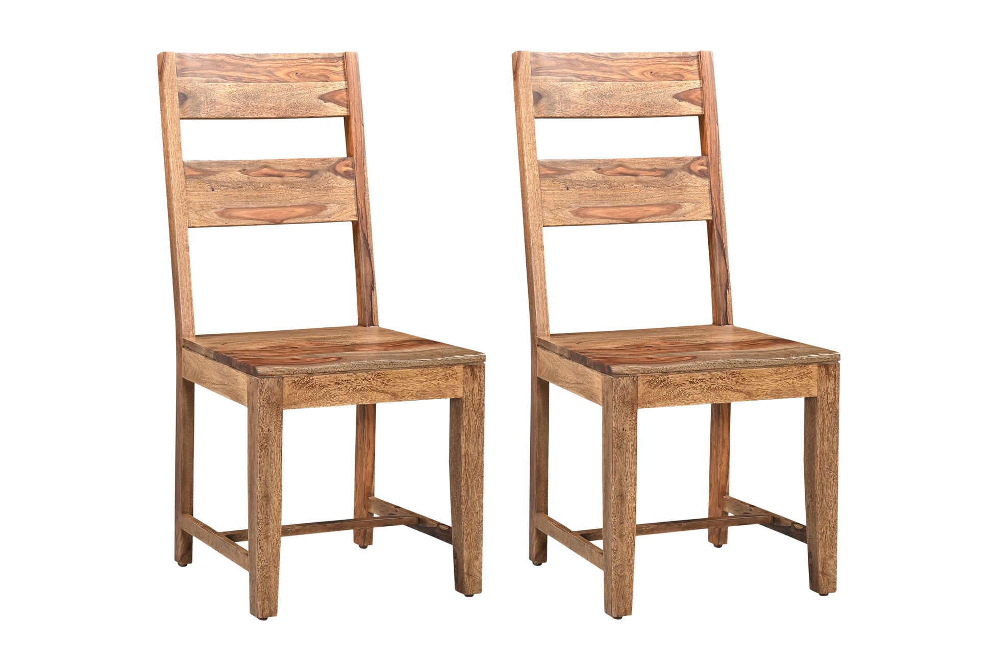 Set of Two Brown Solid Wood Ladder Back Dining Side Chairs-1