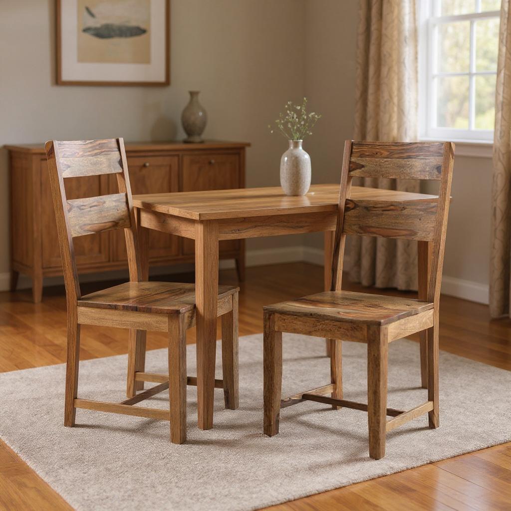 Set of Two Brown Solid Wood Ladder Back Dining Side Chairs-0