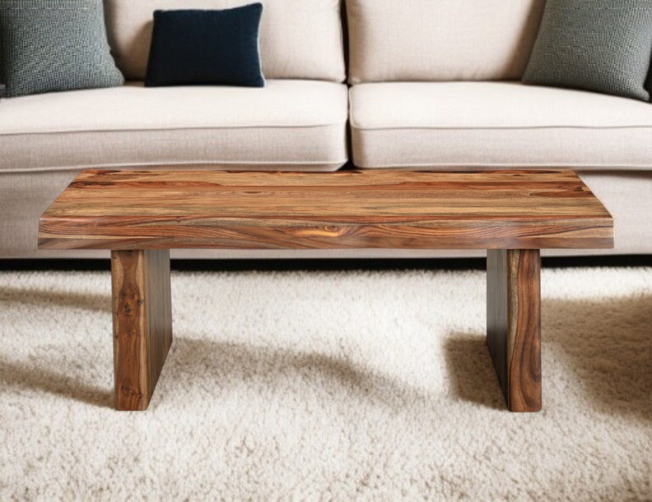 51" Brown Solid Wood Live Edge Coffee Table-Coffee Tables-DECOROLALA