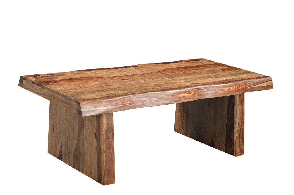 51" Brown Solid Wood Live Edge Coffee Table-Coffee Tables-DECOROLALA