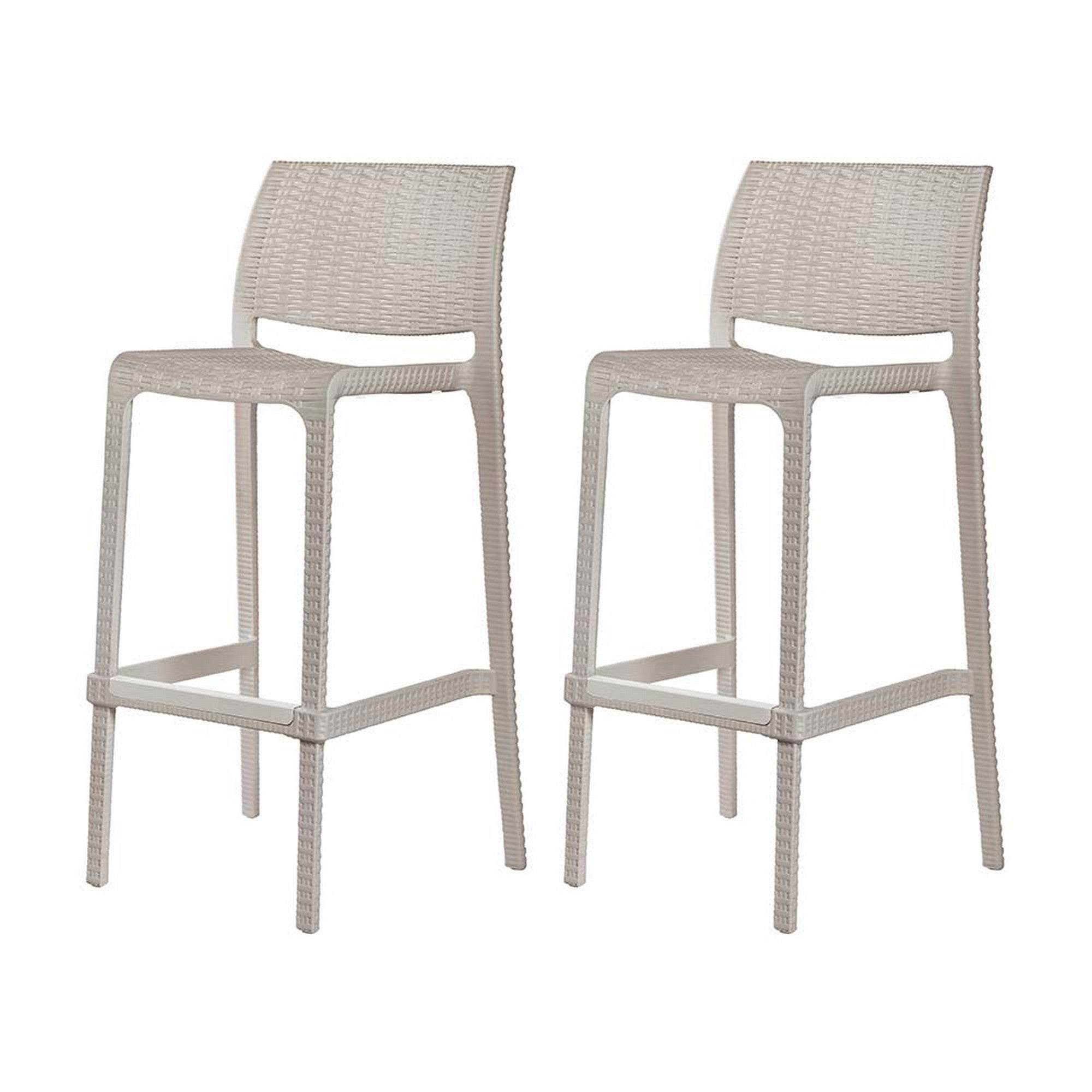 Set of Four 30" Taupe Faux Rattan Heavy Duty Plastic Outdoor Bar Height Chairs-Outdoor Bar Chairs-DECOROLALA