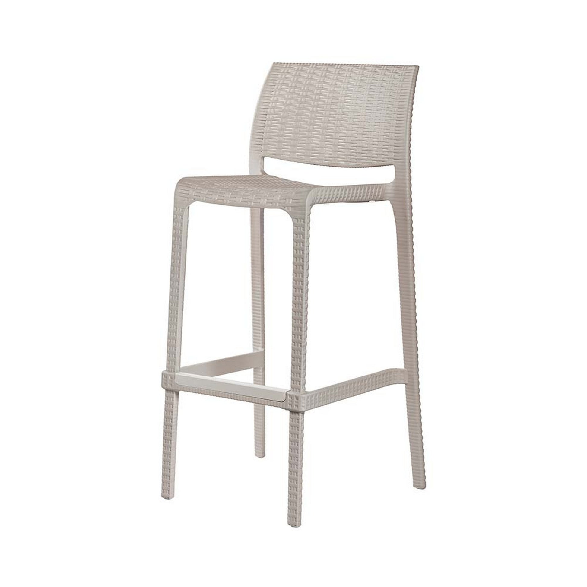Set of Four 30" Taupe Faux Rattan Heavy Duty Plastic Outdoor Bar Height Chairs-Outdoor Bar Chairs-DECOROLALA