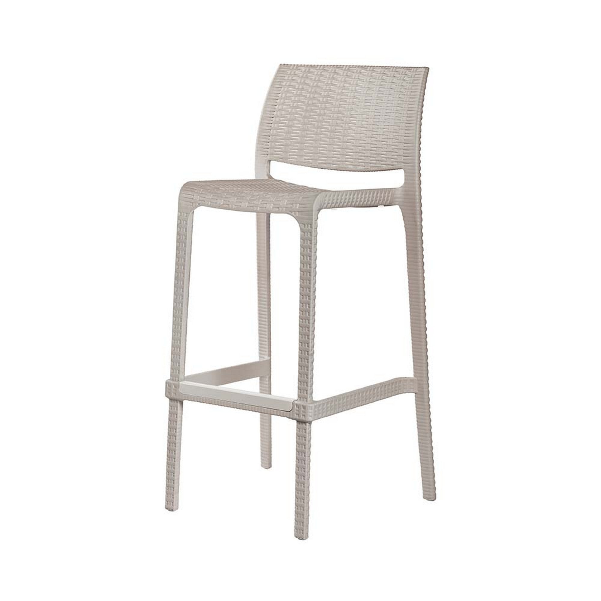 Set of Four 30" Taupe Faux Rattan Heavy Duty Plastic Outdoor Bar Height Chairs-Outdoor Bar Chairs-DECOROLALA