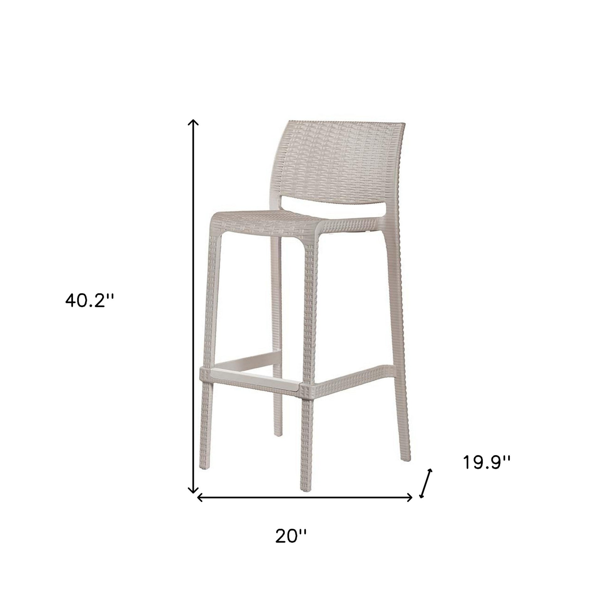 Set of Four 30" Taupe Faux Rattan Heavy Duty Plastic Outdoor Bar Height Chairs-Outdoor Bar Chairs-DECOROLALA