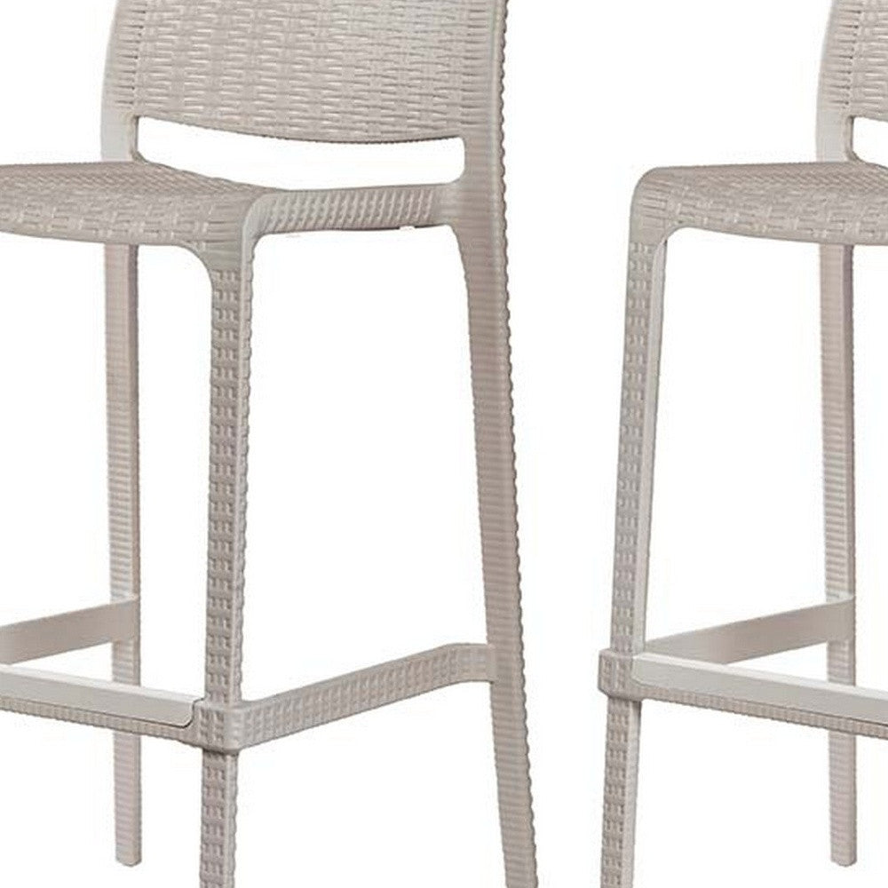 Set of Four 30" Taupe Faux Rattan Heavy Duty Plastic Outdoor Bar Height Chairs-Outdoor Bar Chairs-DECOROLALA