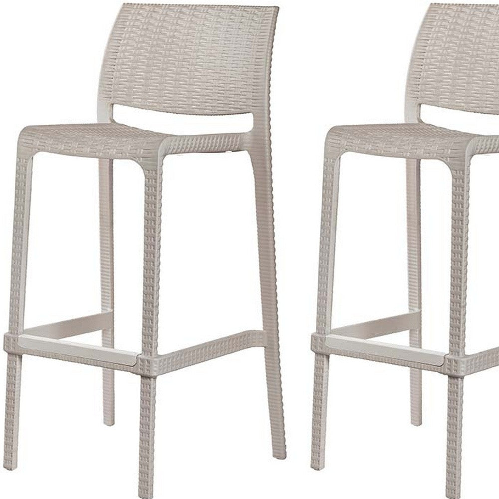 Set of Four 30" Taupe Faux Rattan Heavy Duty Plastic Outdoor Bar Height Chairs-Outdoor Bar Chairs-DECOROLALA