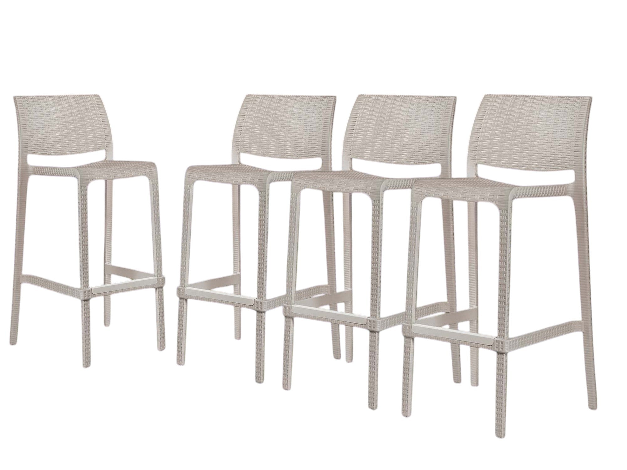 Set of Four 30" Taupe Faux Rattan Heavy Duty Plastic Outdoor Bar Height Chairs-Outdoor Bar Chairs-DECOROLALA