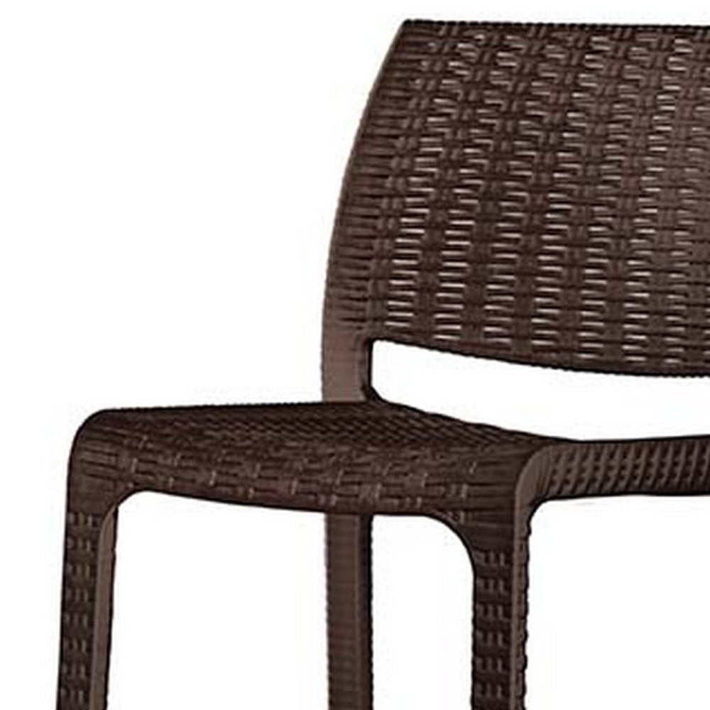 Set of Four 30" Brown Faux Rattan Heavy Duty Plastic Low Back Outdoor Bar Height Chairs-Outdoor Bar Chairs-DECOROLALA