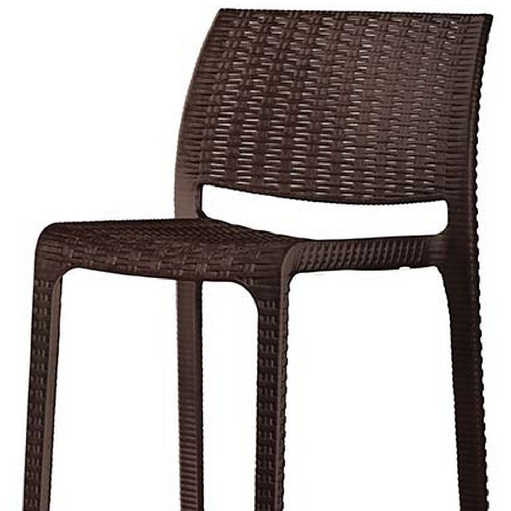 Set of Four 30" Brown Faux Rattan Heavy Duty Plastic Low Back Outdoor Bar Height Chairs-Outdoor Bar Chairs-DECOROLALA