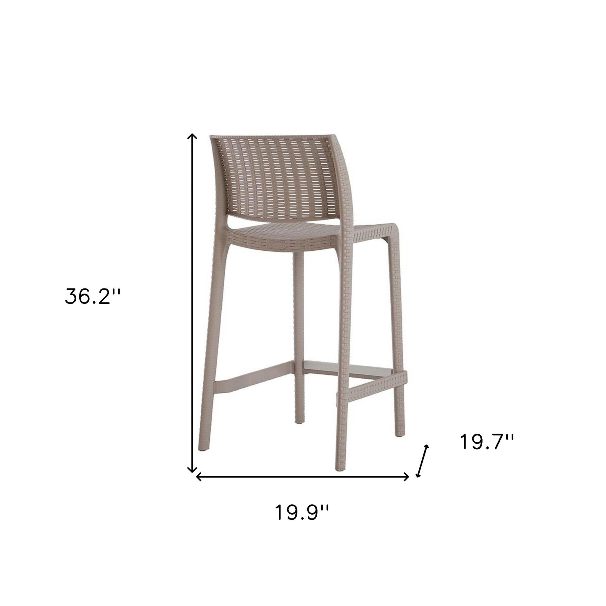 Set of Four 26" Taupe Faux Rattan Heavy Duty Plastic Low Back Outdoor Counter Height Bar Chairs-Outdoor Bar Chairs-DECOROLALA