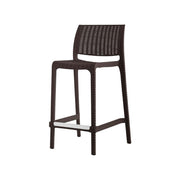 Set of Four 26" Brown Faux Rattan Heavy Duty Plastic Low Back Outdoor Counter Height Bar Chairs-Outdoor Bar Chairs-DECOROLALA