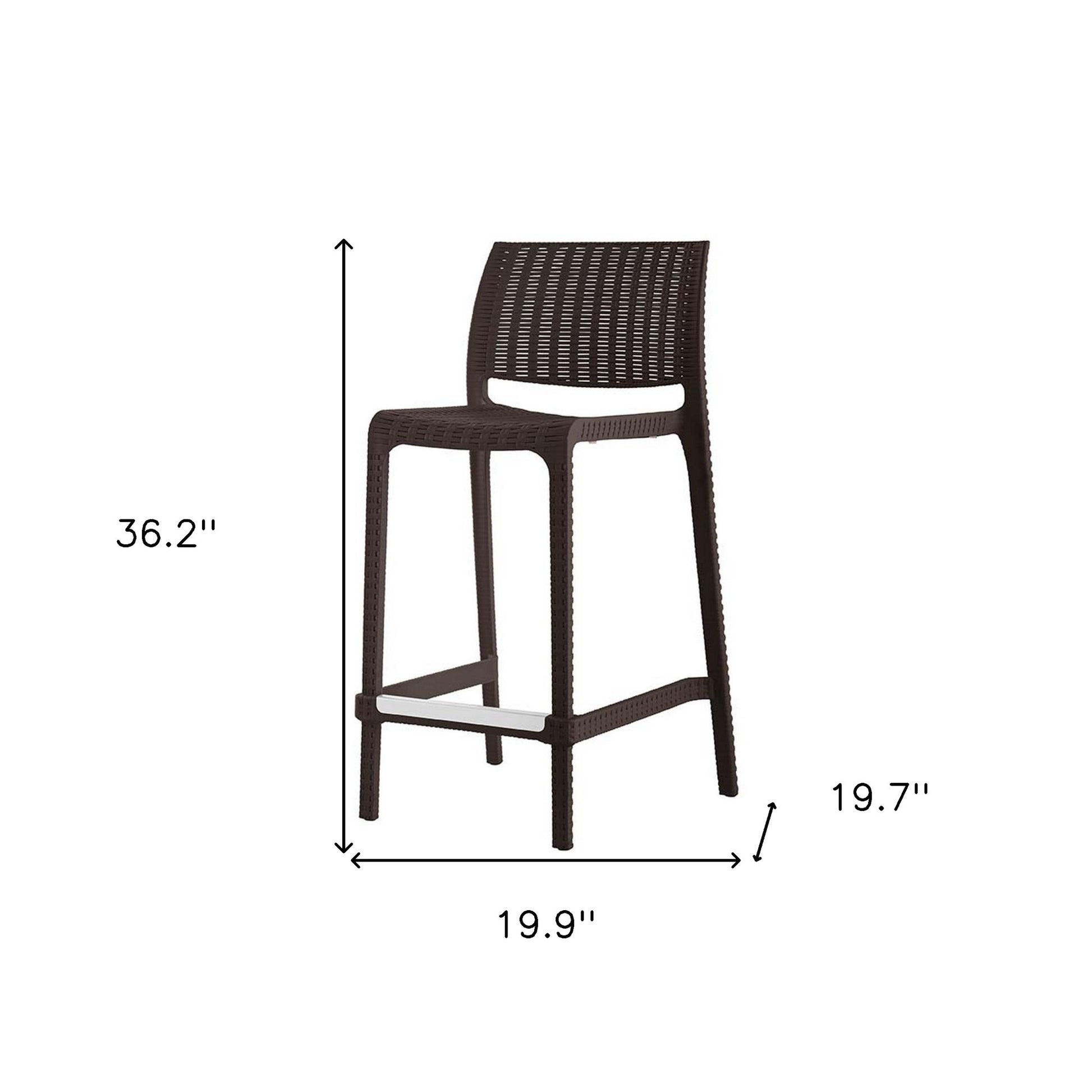 Set of Four 26" Brown Faux Rattan Heavy Duty Plastic Low Back Outdoor Counter Height Bar Chairs-Outdoor Bar Chairs-DECOROLALA