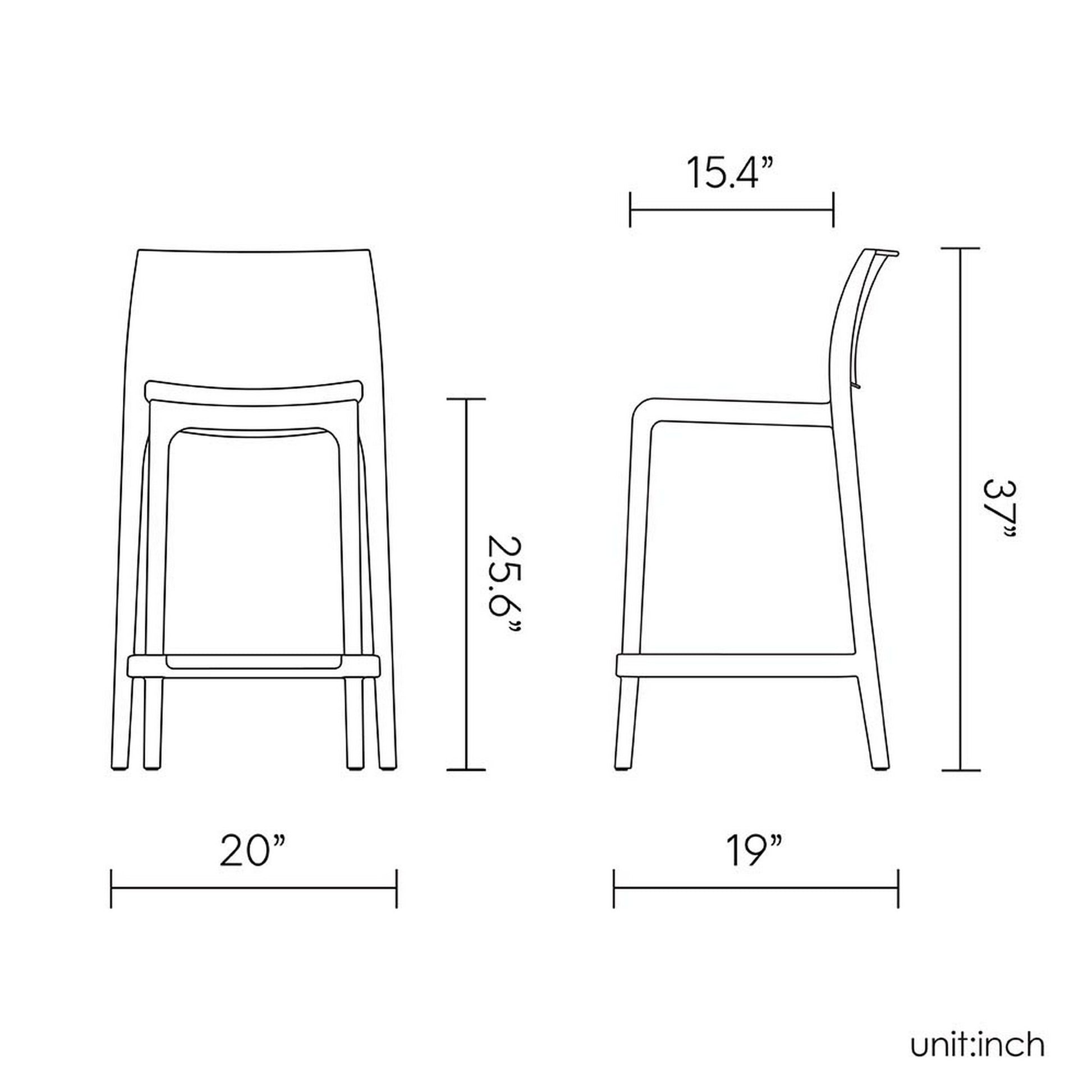 Set of Four 26" White Faux Rattan Heavy Duty Plastic Low Back Outdoor Counter Height Bar Chairs-Outdoor Bar Chairs-DECOROLALA