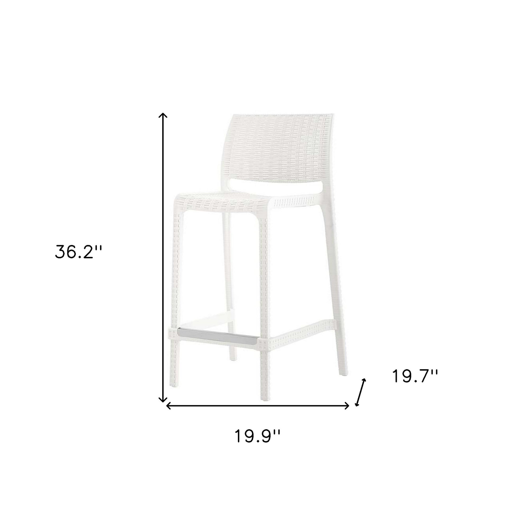Set of Four 26" White Faux Rattan Heavy Duty Plastic Low Back Outdoor Counter Height Bar Chairs-Outdoor Bar Chairs-DECOROLALA