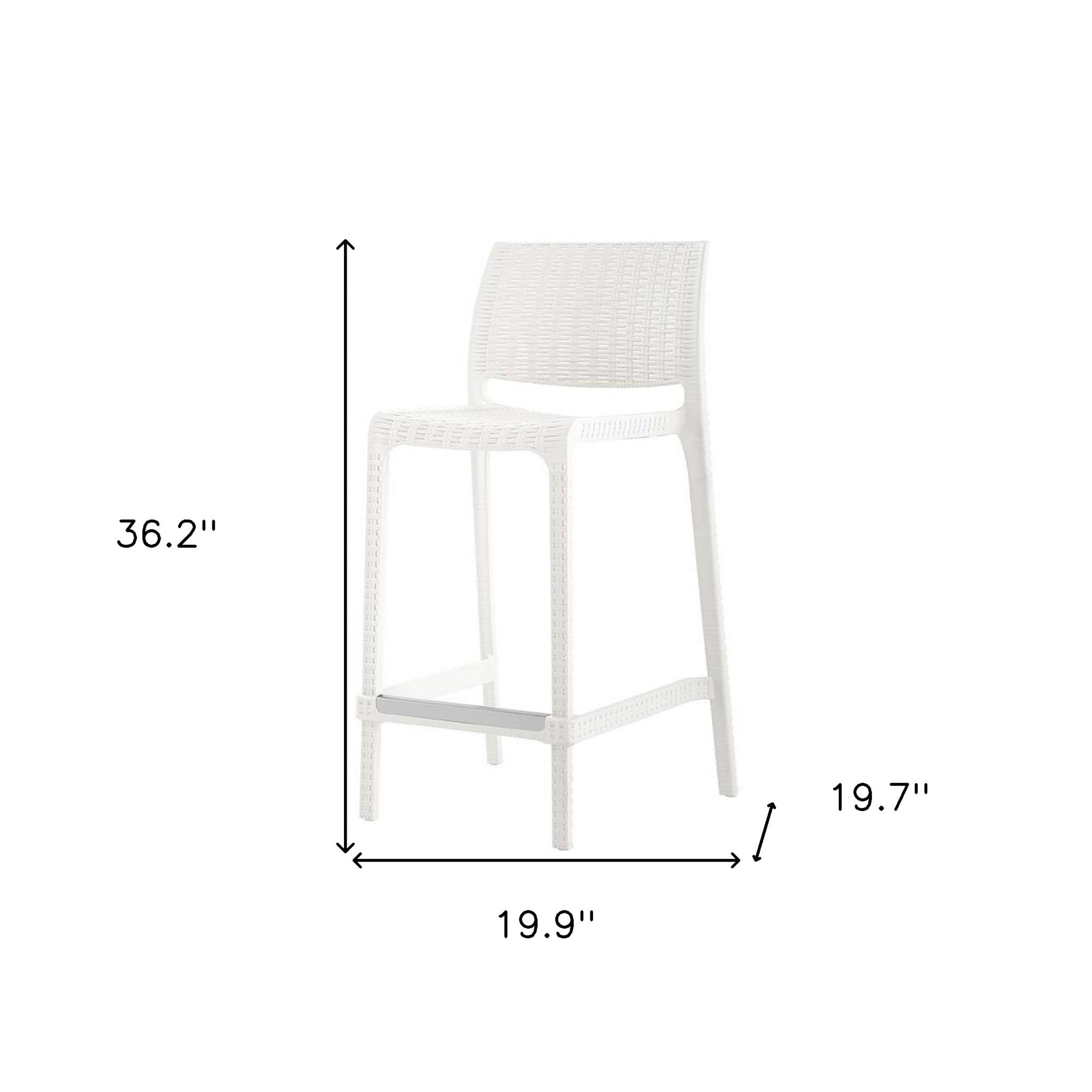 Set of Four 26" White Faux Rattan Heavy Duty Plastic Low Back Outdoor Counter Height Bar Chairs-Outdoor Bar Chairs-DECOROLALA