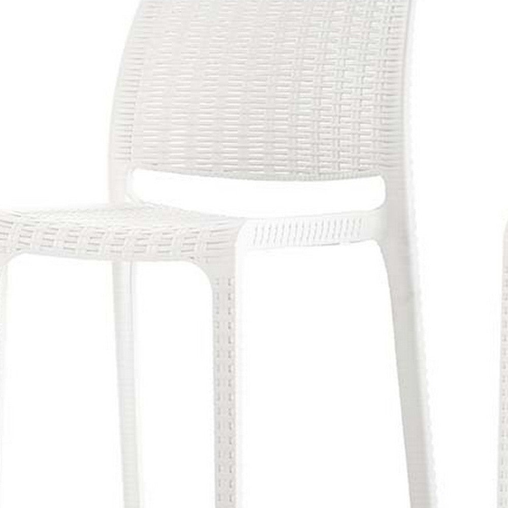 Set of Four 26" White Faux Rattan Heavy Duty Plastic Low Back Outdoor Counter Height Bar Chairs-Outdoor Bar Chairs-DECOROLALA
