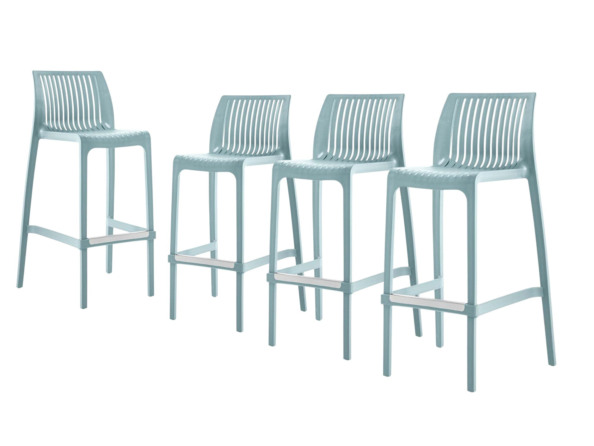 Set of Four 30" Baby Blue Heavy Duty Plastic Low Back Outdoor Bar Height Chairs-Outdoor Bar Chairs-DECOROLALA