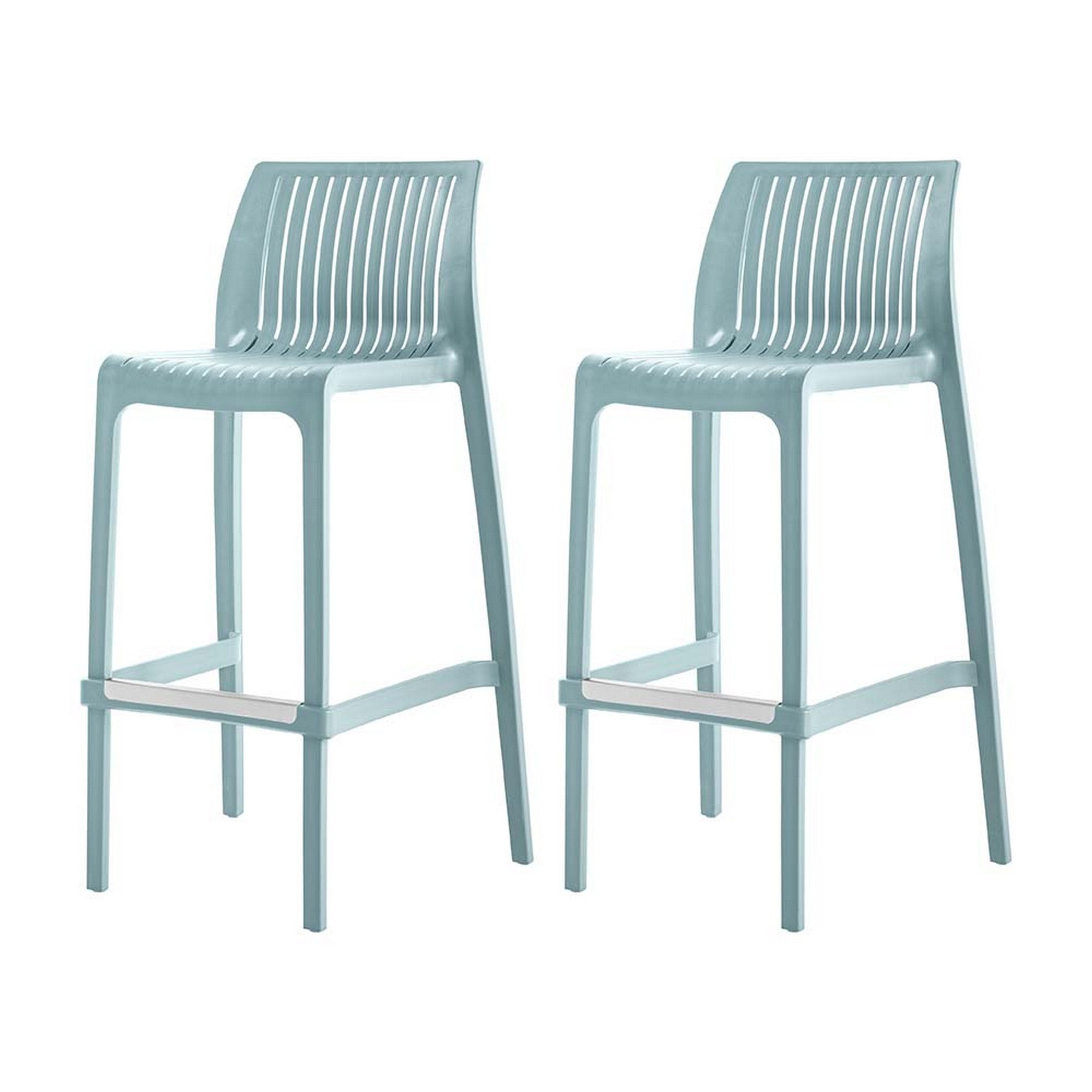 Set of Four 30" Baby Blue Heavy Duty Plastic Low Back Outdoor Bar Height Chairs-Outdoor Bar Chairs-DECOROLALA