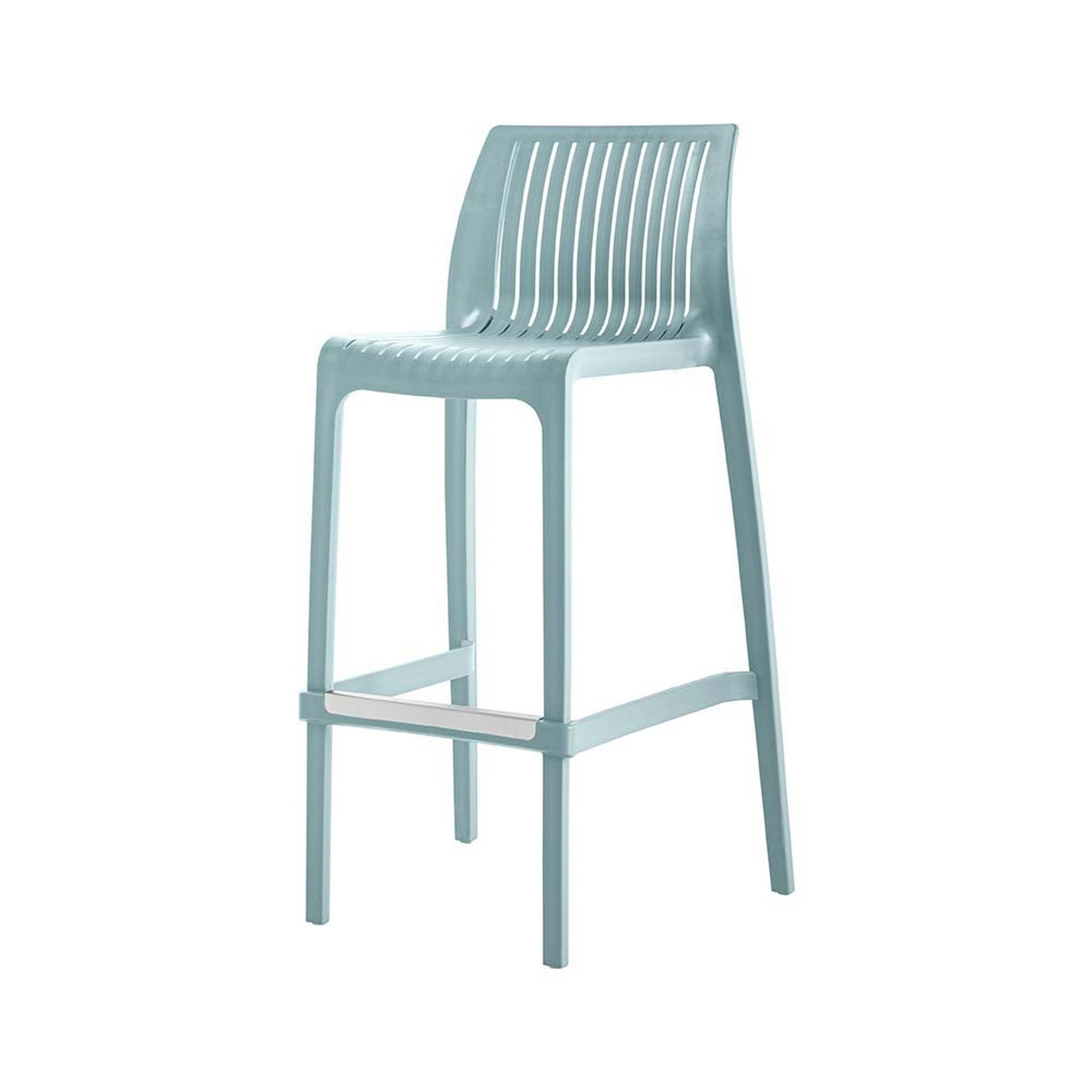 Set of Four 30" Baby Blue Heavy Duty Plastic Low Back Outdoor Bar Height Chairs-Outdoor Bar Chairs-DECOROLALA