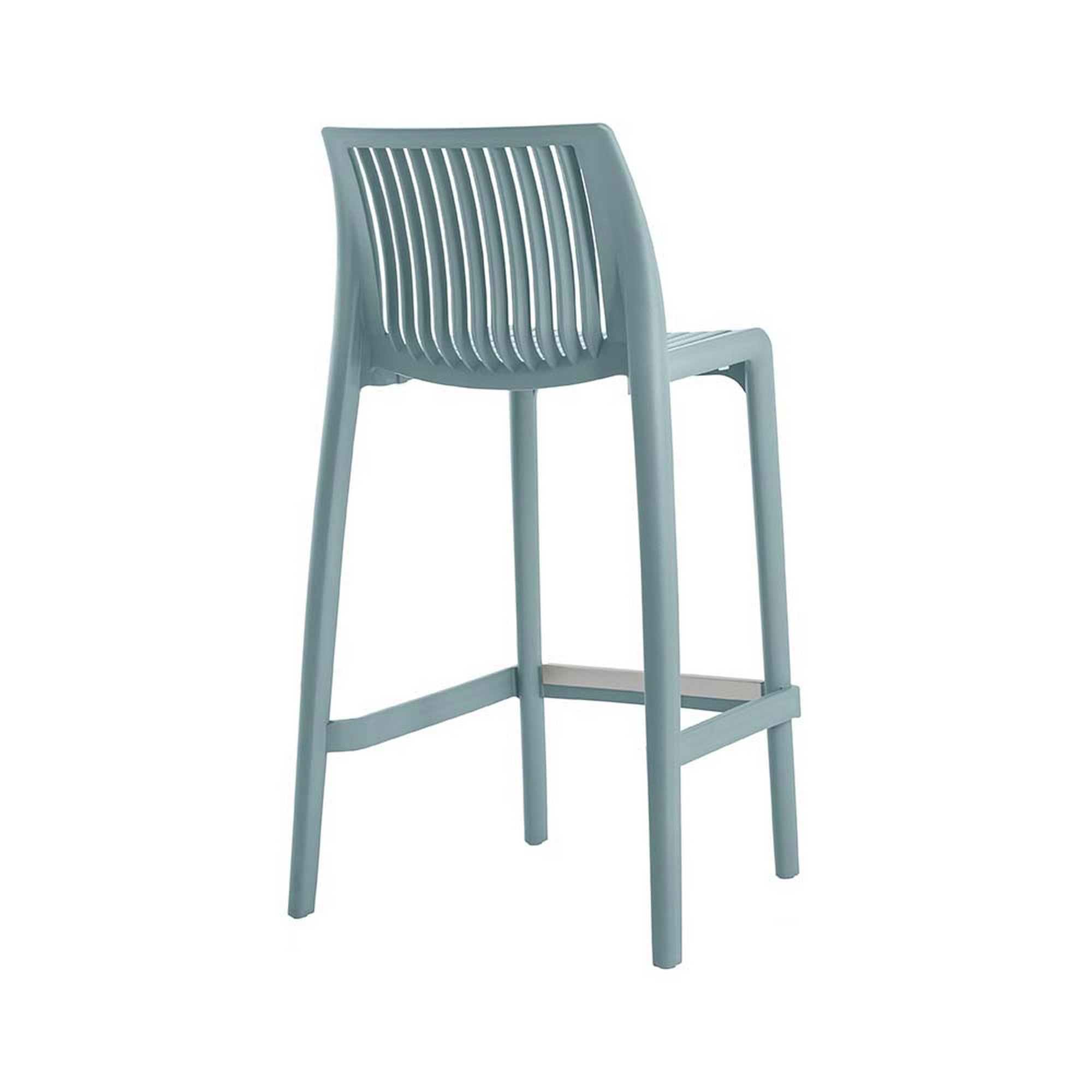 Set of Four 30" Baby Blue Heavy Duty Plastic Low Back Outdoor Bar Height Chairs-Outdoor Bar Chairs-DECOROLALA