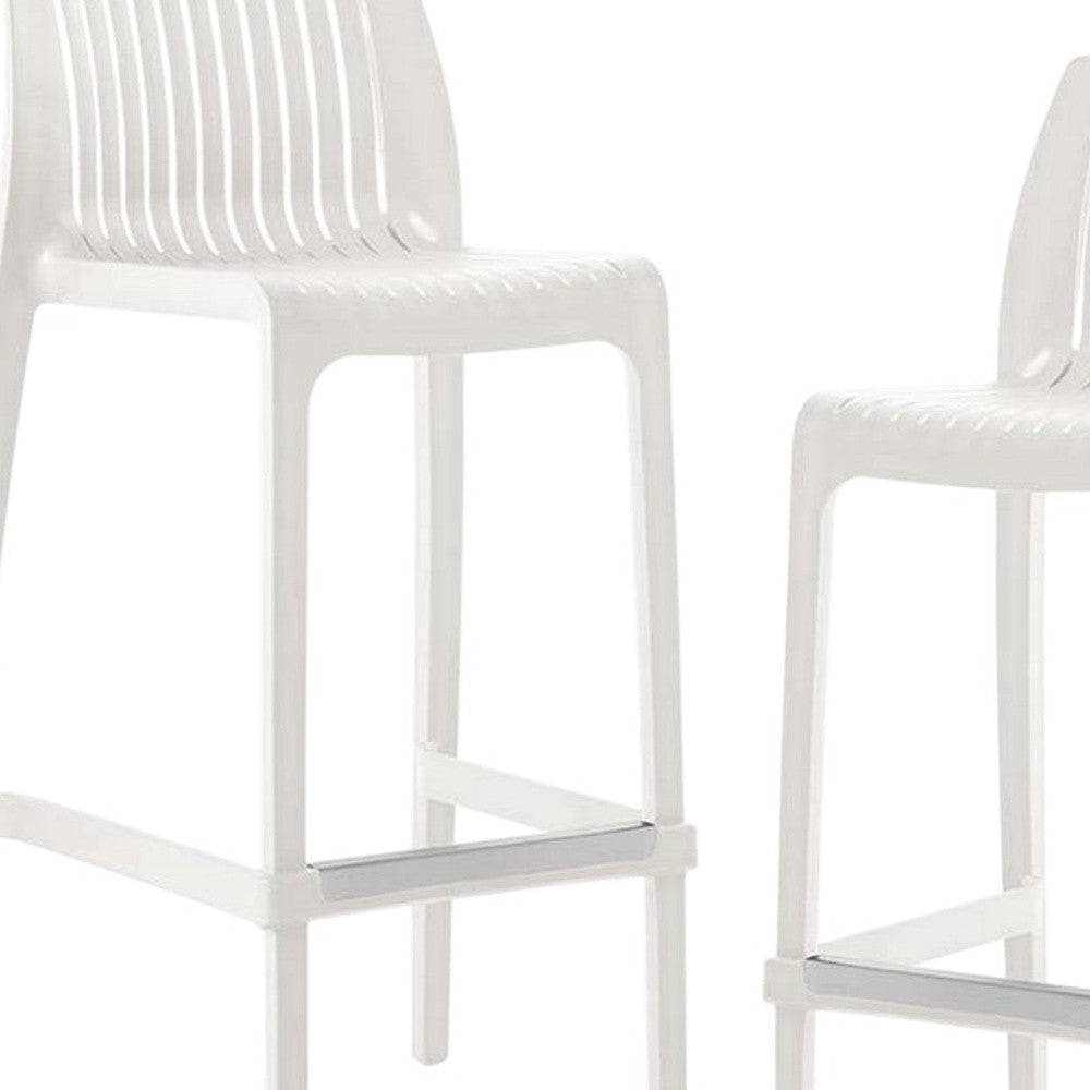 Set of Four 30" White Heavy Duty Plastic Low Back Outdoor Bar Height Chairs-Outdoor Bar Chairs-DECOROLALA