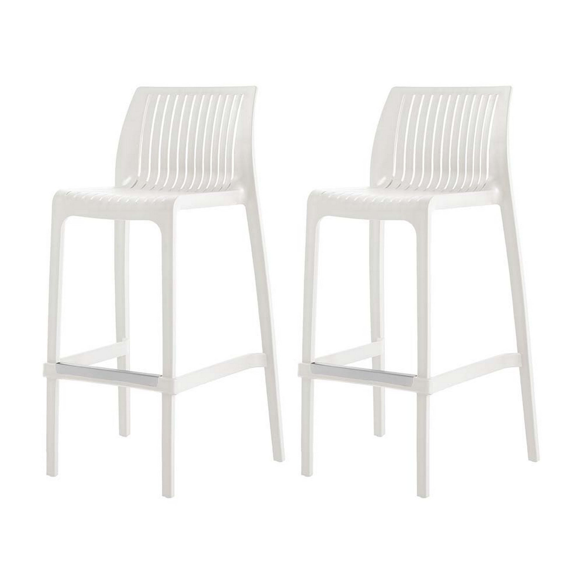 Set of Four 30" White Heavy Duty Plastic Low Back Outdoor Bar Height Chairs-Outdoor Bar Chairs-DECOROLALA