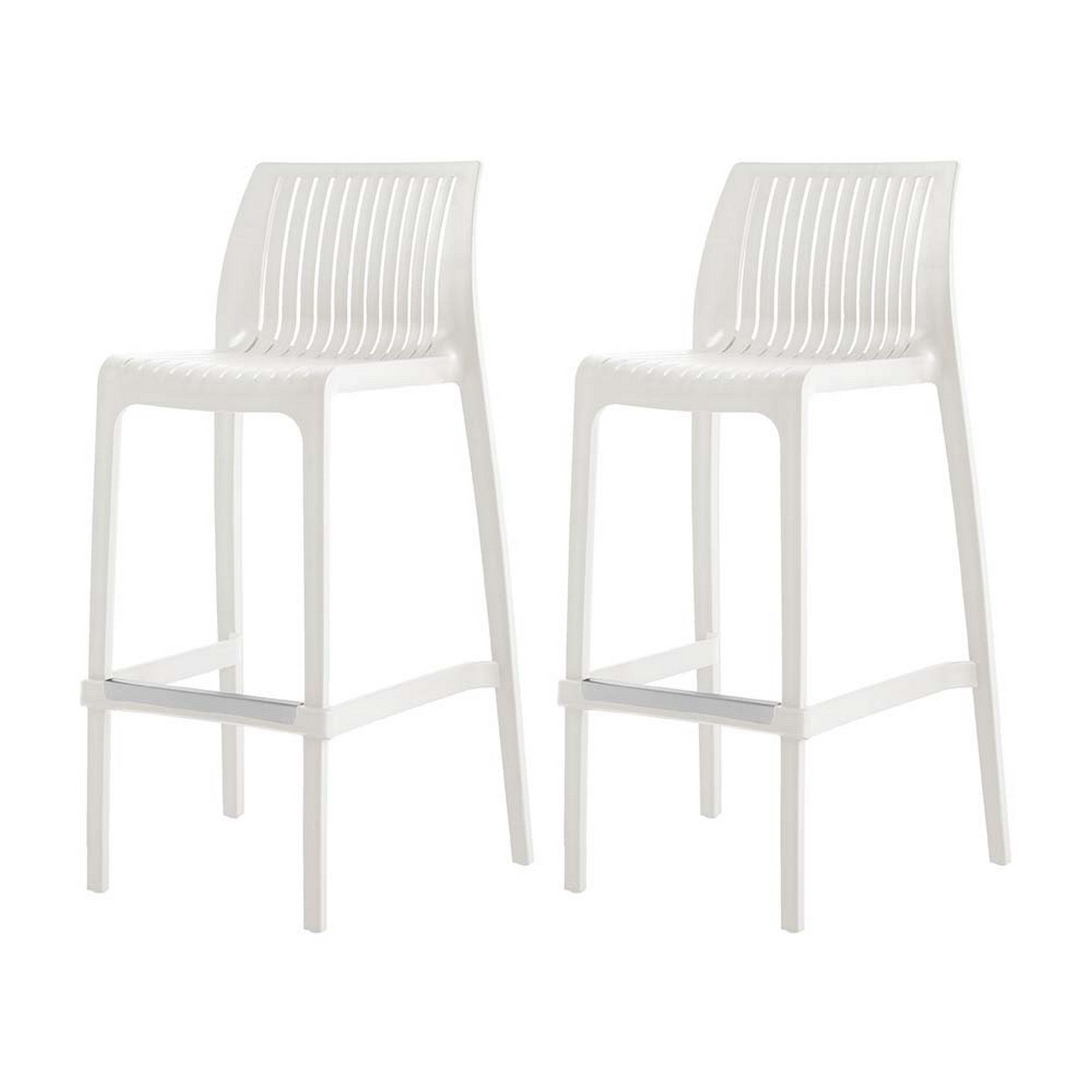 Set of Four 30" White Heavy Duty Plastic Low Back Outdoor Bar Height Chairs-Outdoor Bar Chairs-DECOROLALA