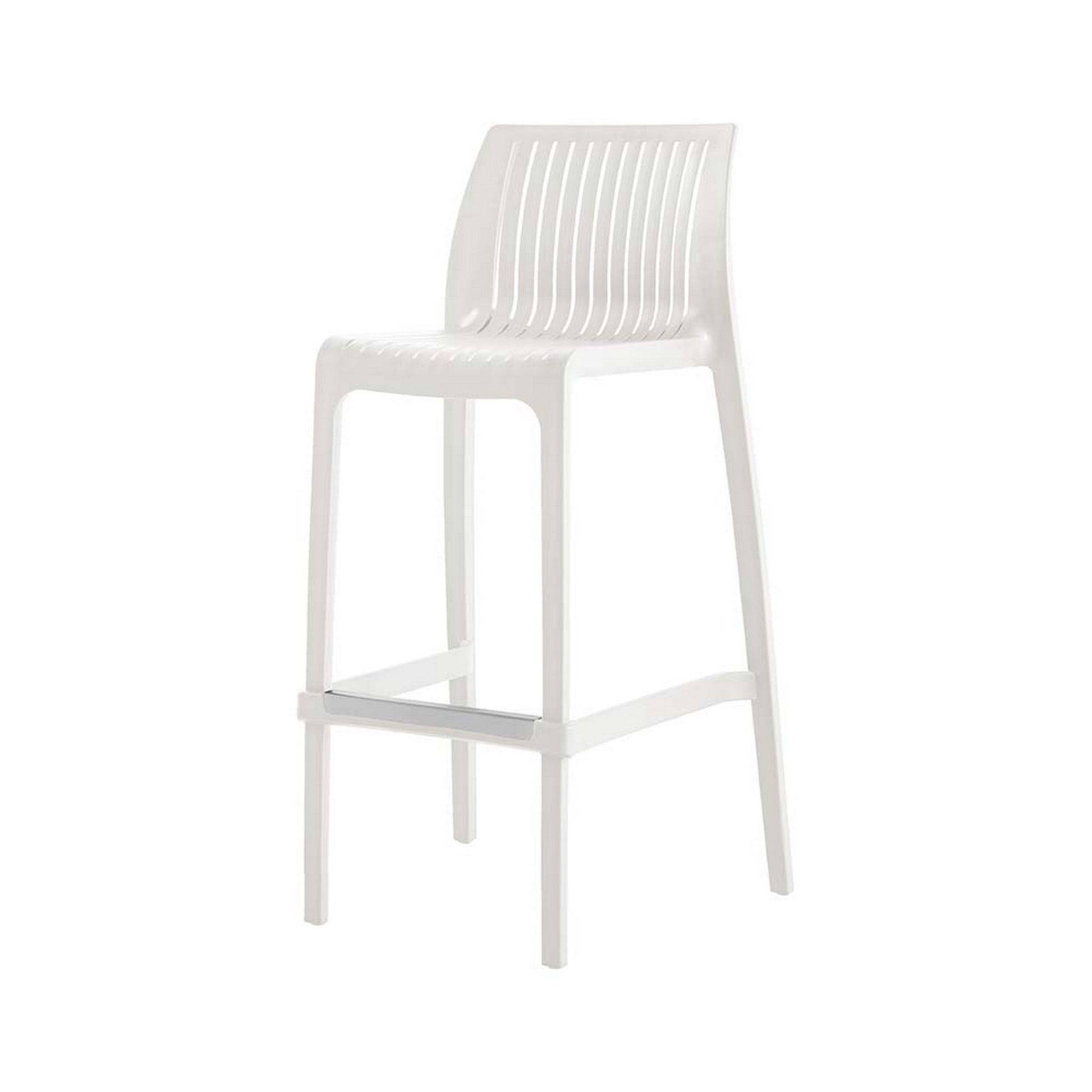 Set of Four 30" White Heavy Duty Plastic Low Back Outdoor Bar Height Chairs-Outdoor Bar Chairs-DECOROLALA