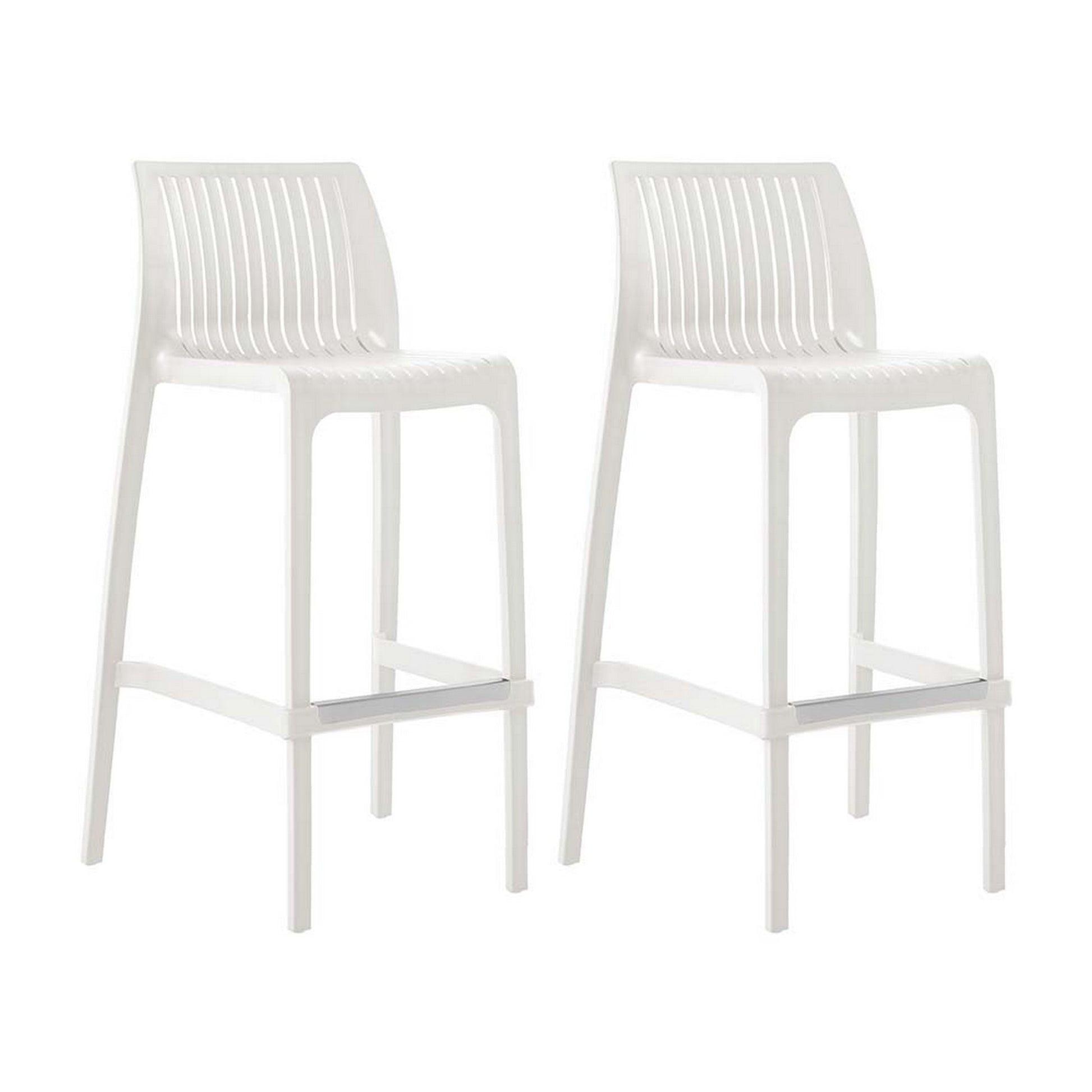 Set of Four 30" White Heavy Duty Plastic Low Back Outdoor Bar Height Chairs-Outdoor Bar Chairs-DECOROLALA