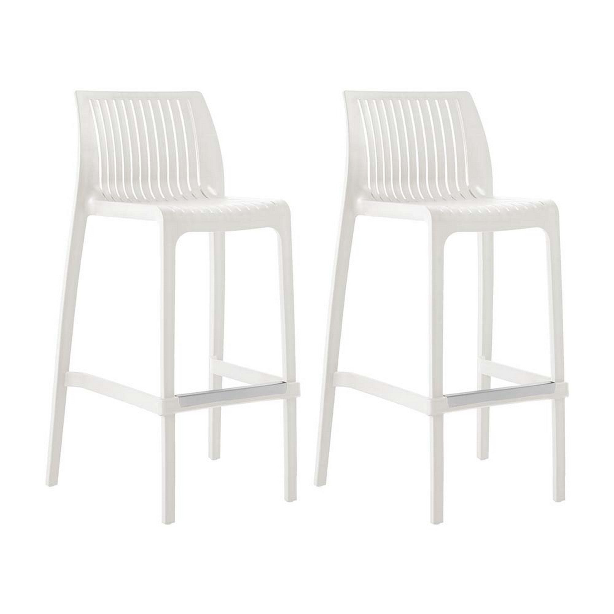 Set of Four 30" White Heavy Duty Plastic Low Back Outdoor Bar Height Chairs-Outdoor Bar Chairs-DECOROLALA