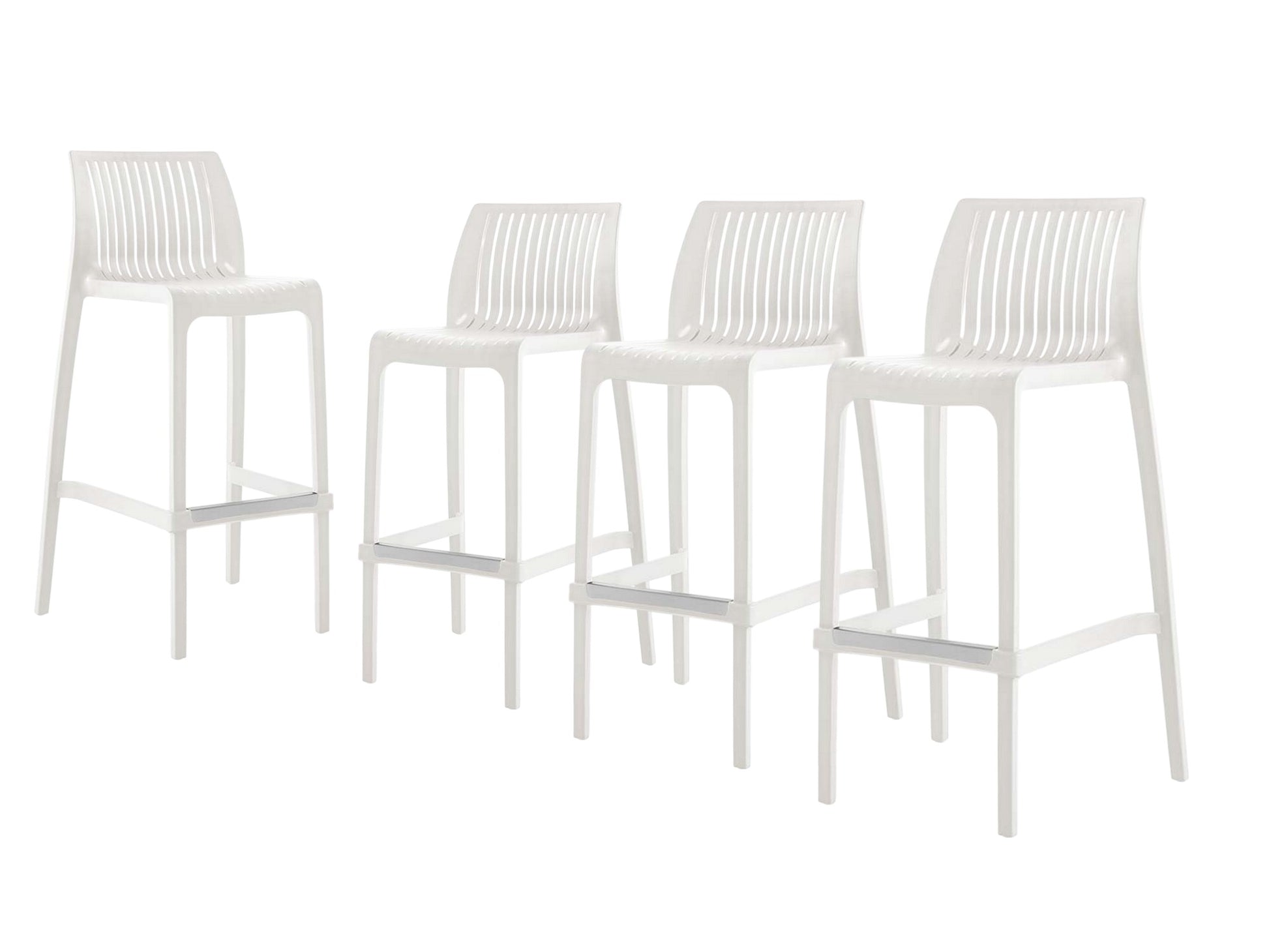 Set of Four 30" White Heavy Duty Plastic Low Back Outdoor Bar Height Chairs-Outdoor Bar Chairs-DECOROLALA