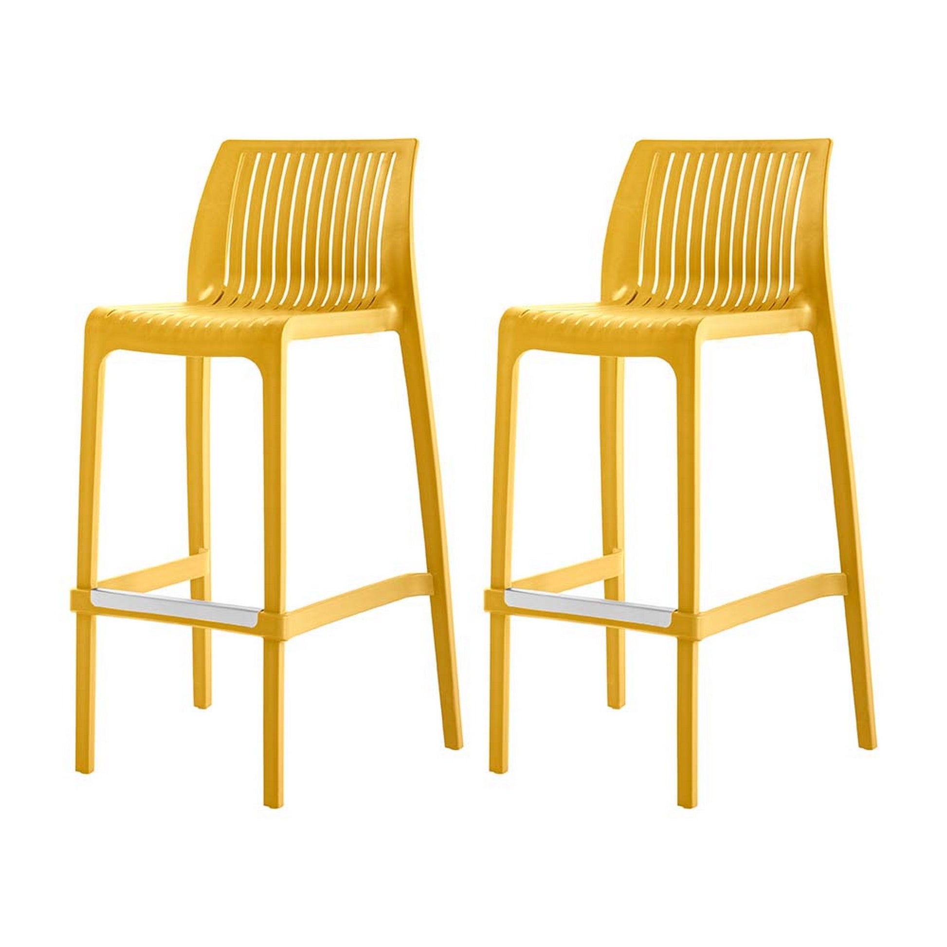 Set of Four 30" Yellow Heavy Duty Plastic Outdoor Bar Height Chairs-Outdoor Bar Chairs-DECOROLALA