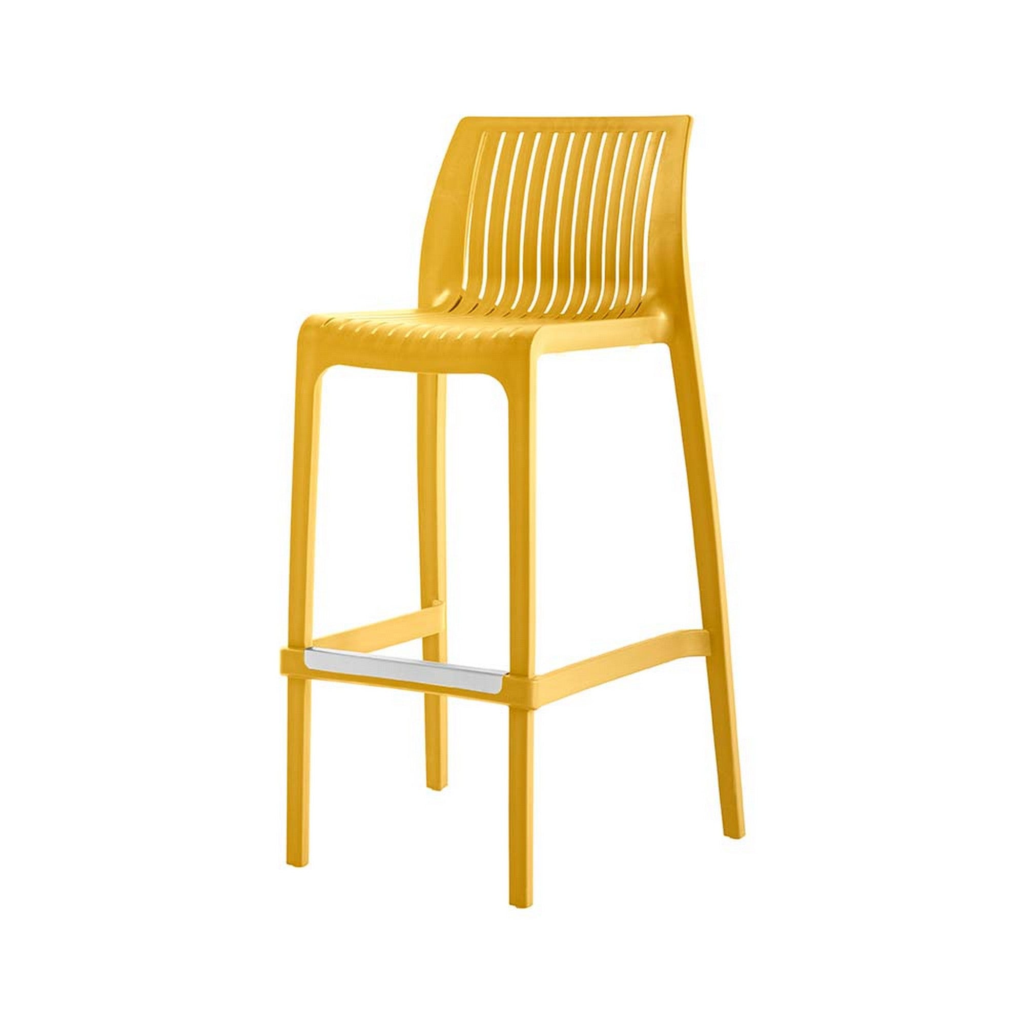 Set of Four 30" Yellow Heavy Duty Plastic Outdoor Bar Height Chairs-Outdoor Bar Chairs-DECOROLALA