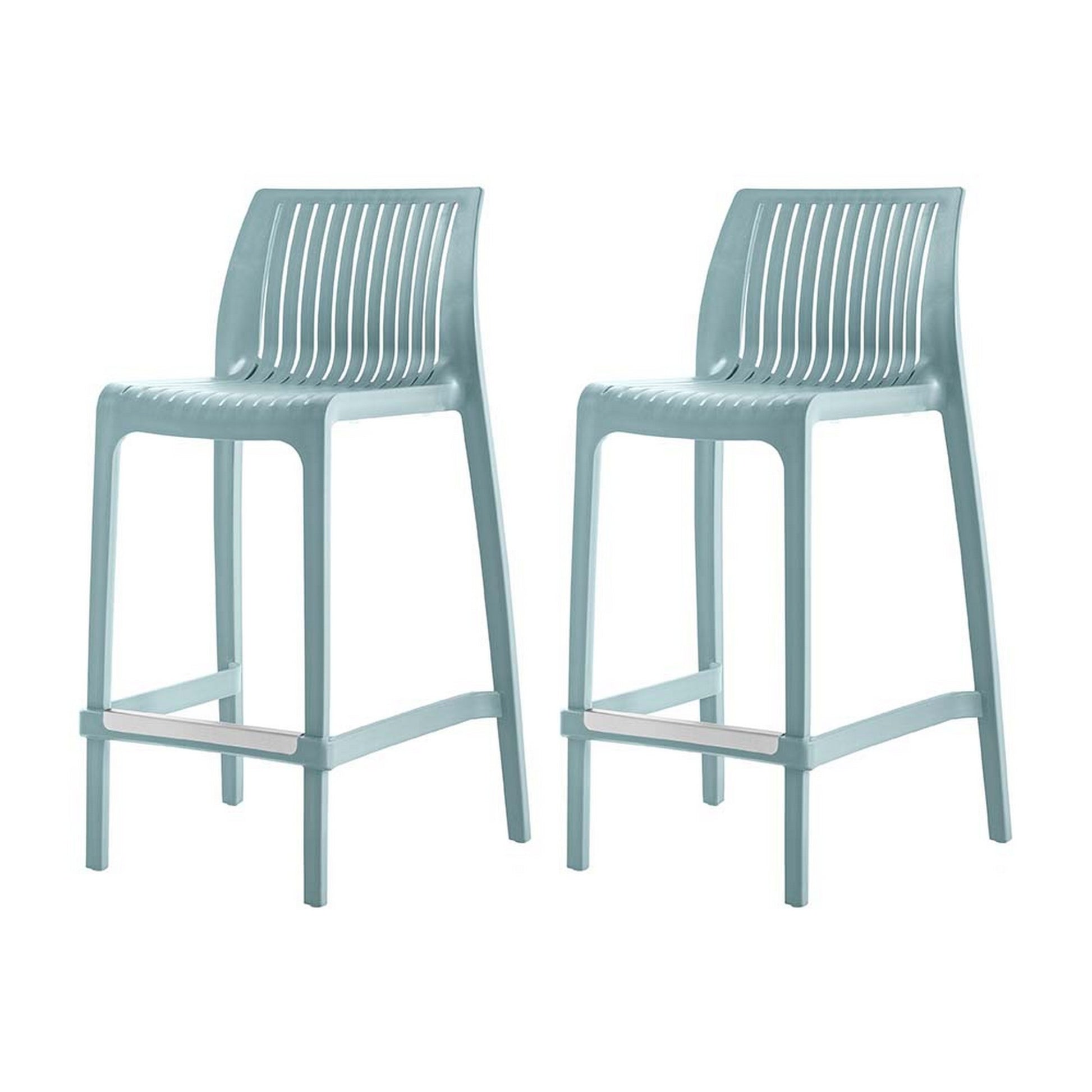 Set of Four 26" Baby Blue Heavy Duty Plastic Low Back Outdoor Counter Height Bar Chairs-Outdoor Bar Chairs-DECOROLALA