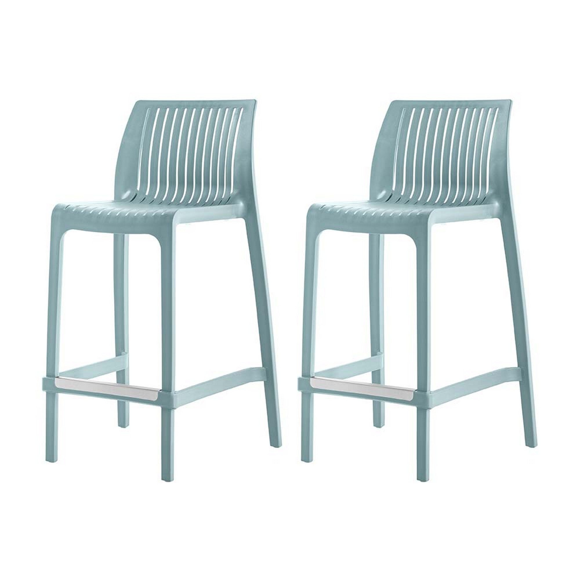 Set of Four 26" Baby Blue Heavy Duty Plastic Low Back Outdoor Counter Height Bar Chairs-Outdoor Bar Chairs-DECOROLALA