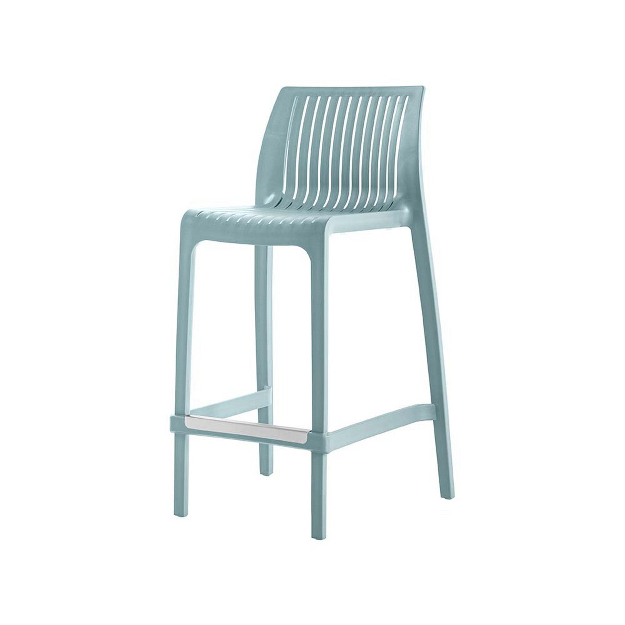 Set of Four 26" Baby Blue Heavy Duty Plastic Low Back Outdoor Counter Height Bar Chairs-Outdoor Bar Chairs-DECOROLALA