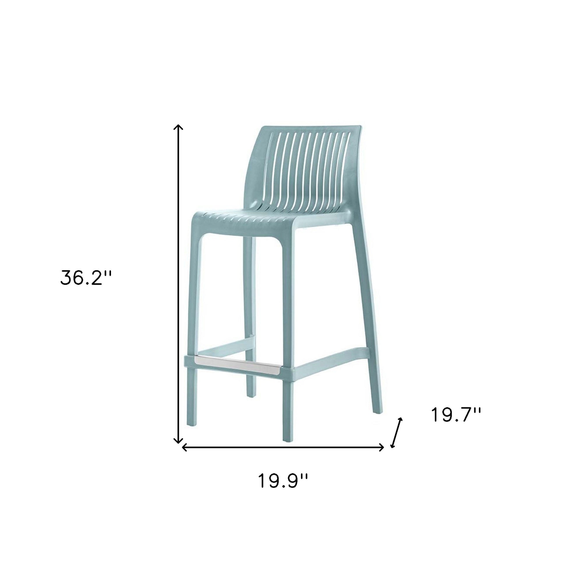 Set of Four 26" Baby Blue Heavy Duty Plastic Low Back Outdoor Counter Height Bar Chairs-Outdoor Bar Chairs-DECOROLALA